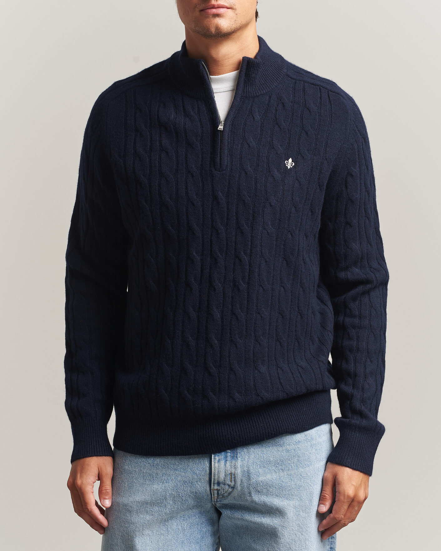 Heren | Truien | Morris | Hertford Cable Half Zip Navy