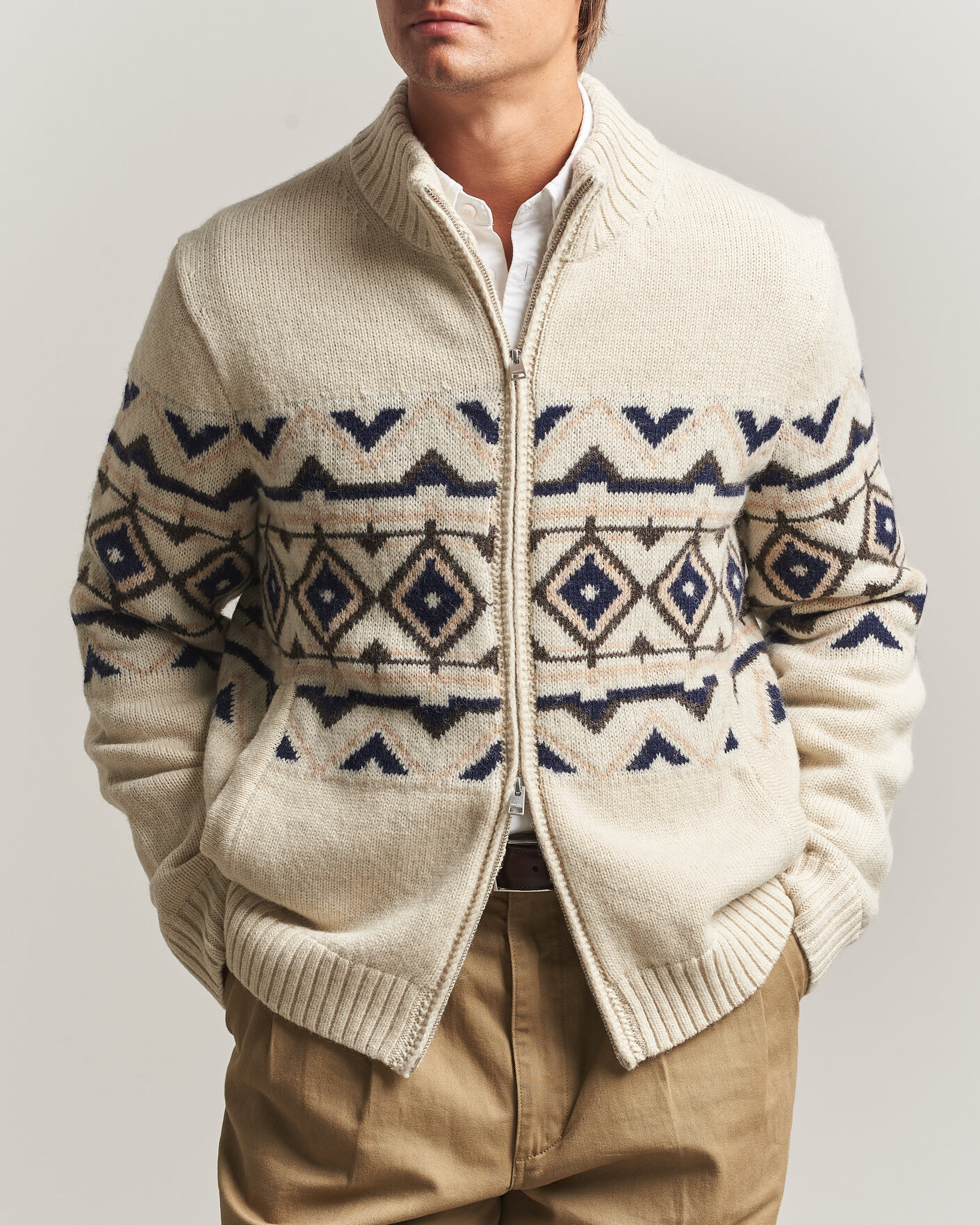 Heren | Truien | Morris | Hadley Zip Cardigan Off White