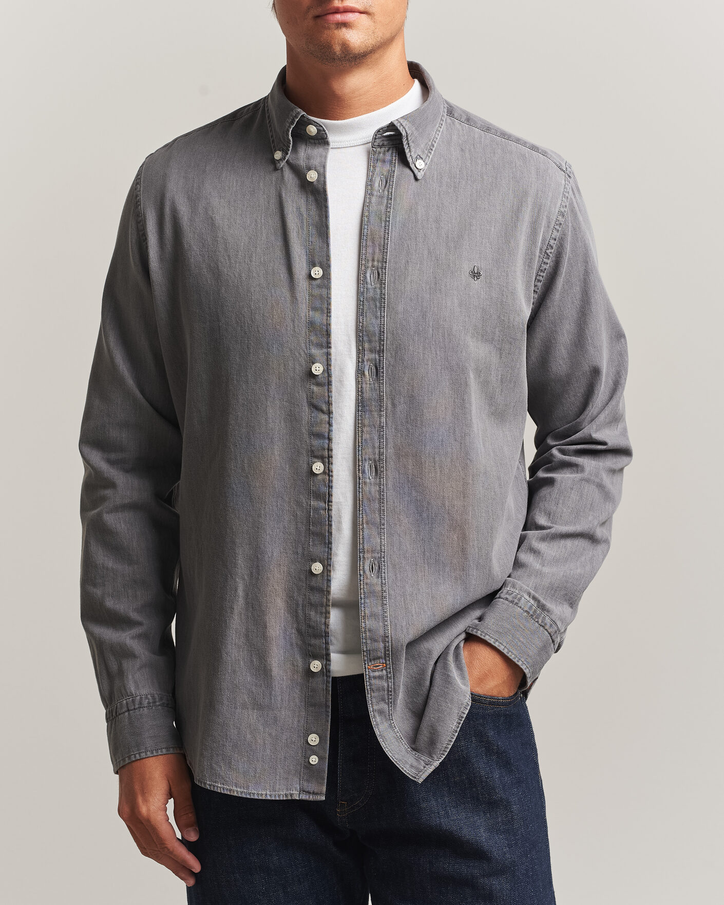 Heren | Overhemden | Morris | Light Denim Shirt Grey