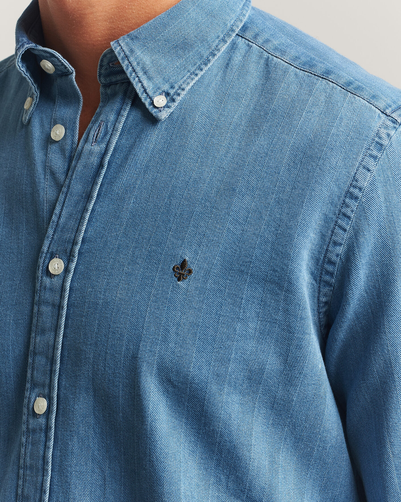 Heren | Overhemden | Morris | Indigo Herringbone Shirt Light Blue