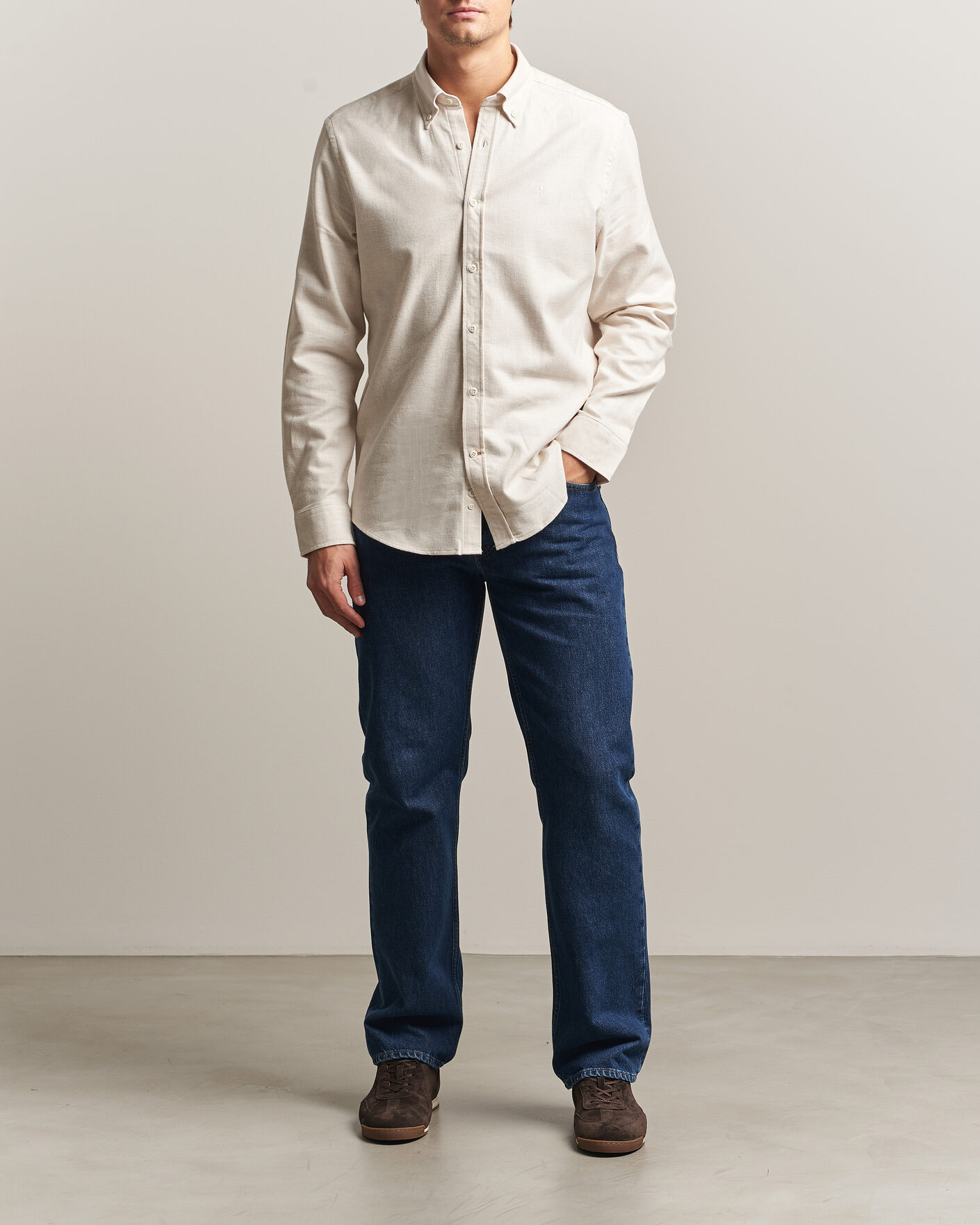 Heren | Overhemden | Morris | Flannel Herringbone Shirt Off White