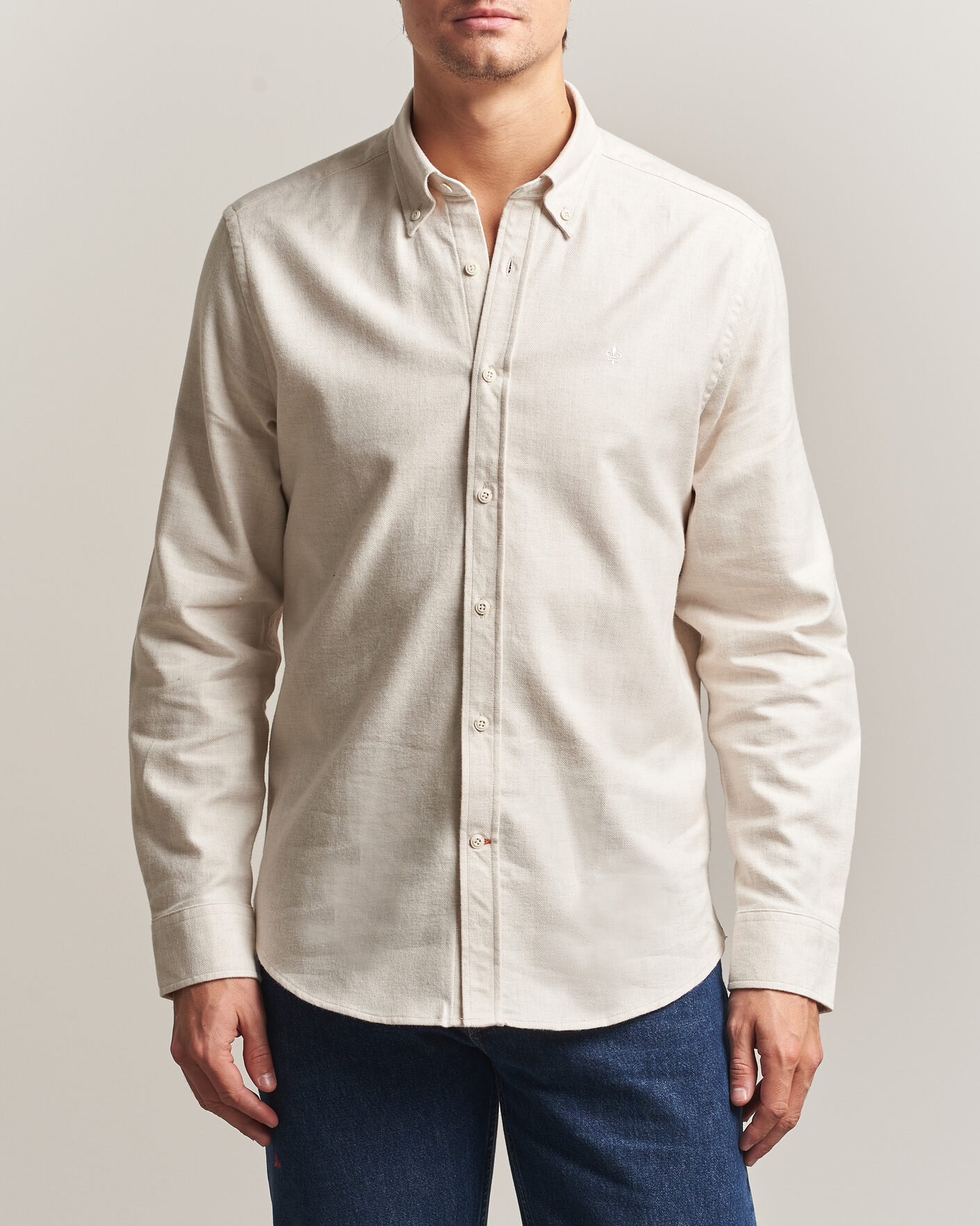 Heren | Overhemden | Morris | Flannel Herringbone Shirt Off White