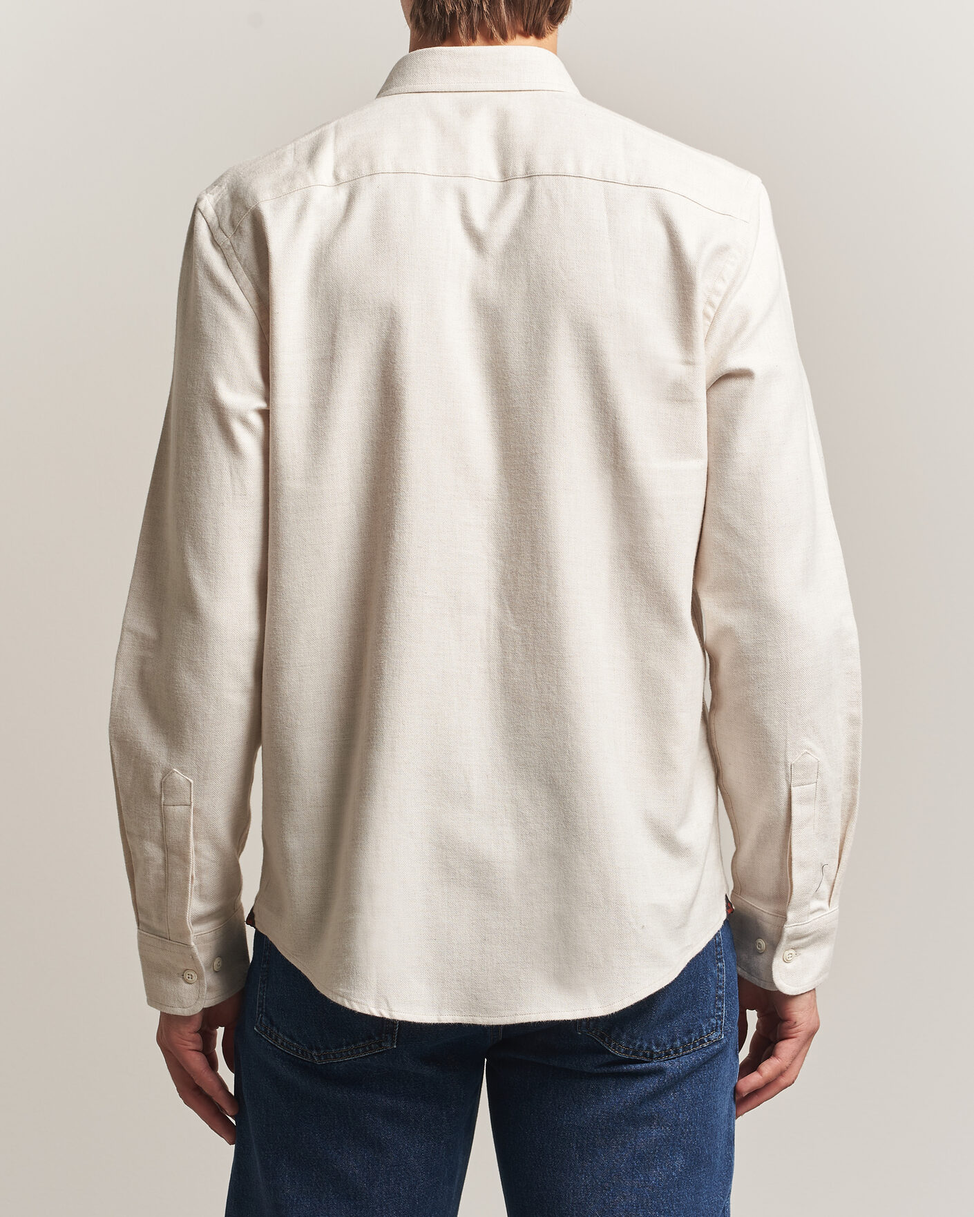 Heren | Overhemden | Morris | Flannel Herringbone Shirt Off White