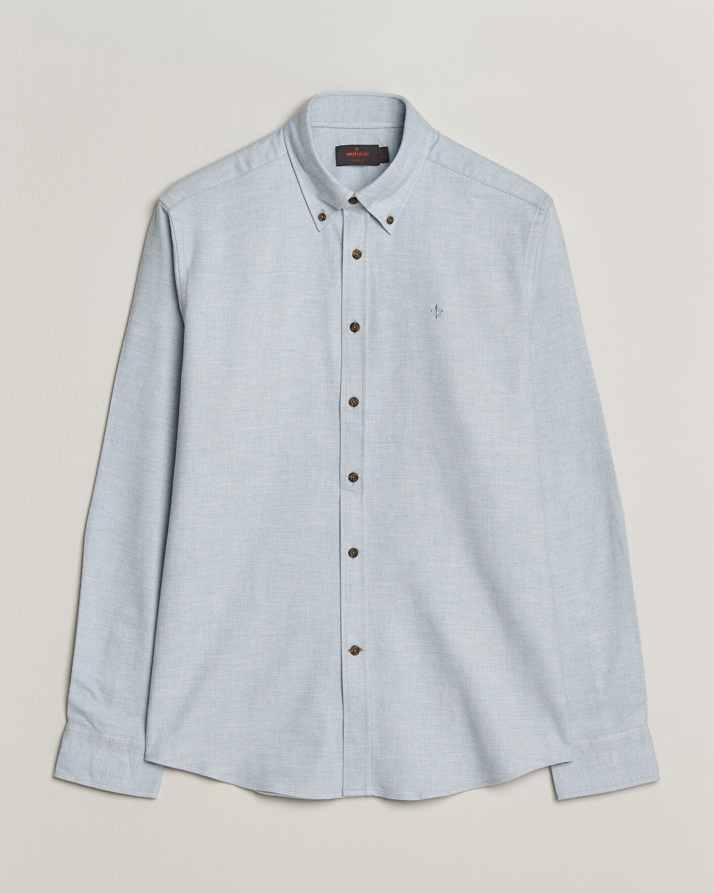 Heren | Overhemden | Morris | Flannel Herringbone Shirt Light Blue