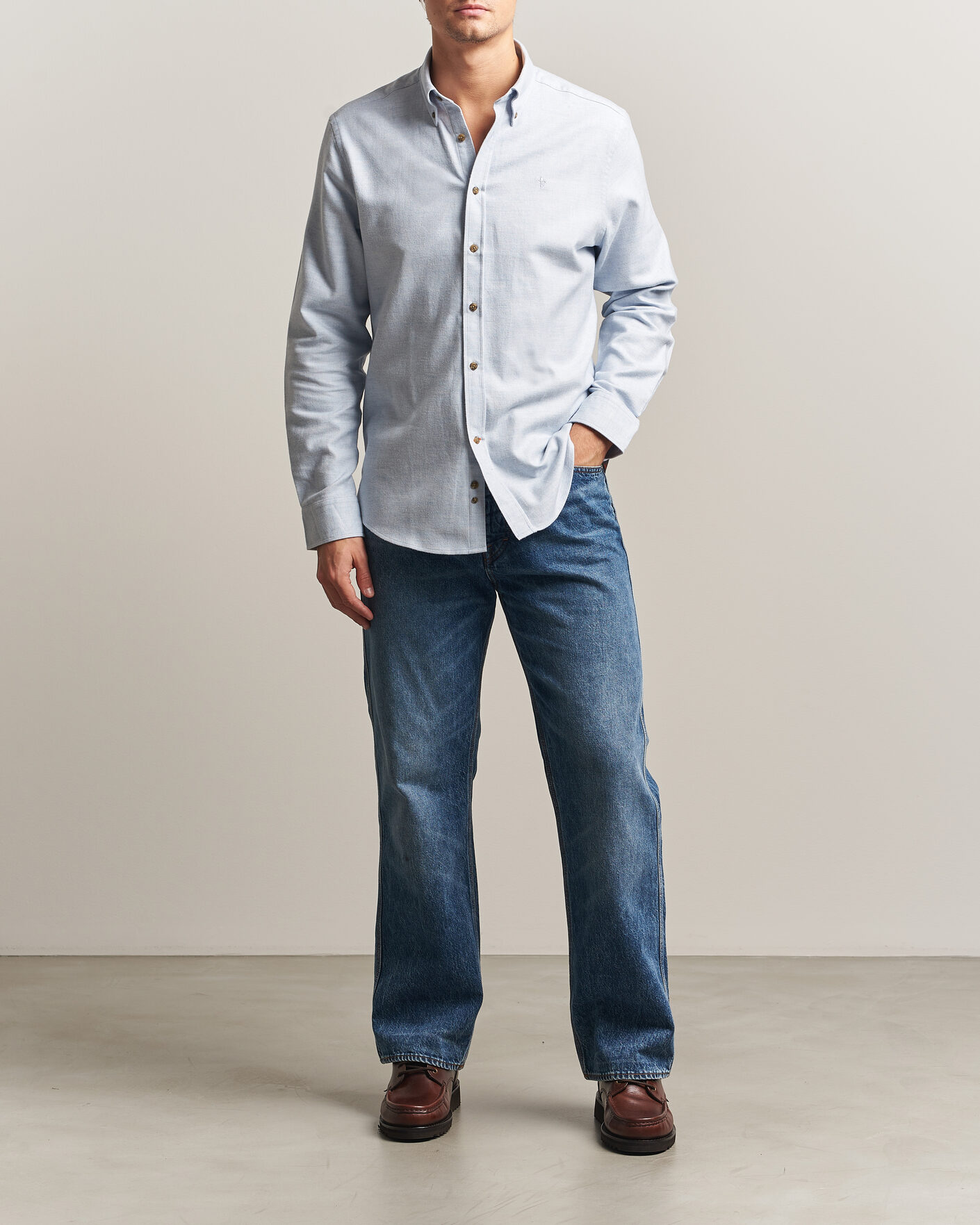 Heren | Overhemden | Morris | Flannel Herringbone Shirt Light Blue