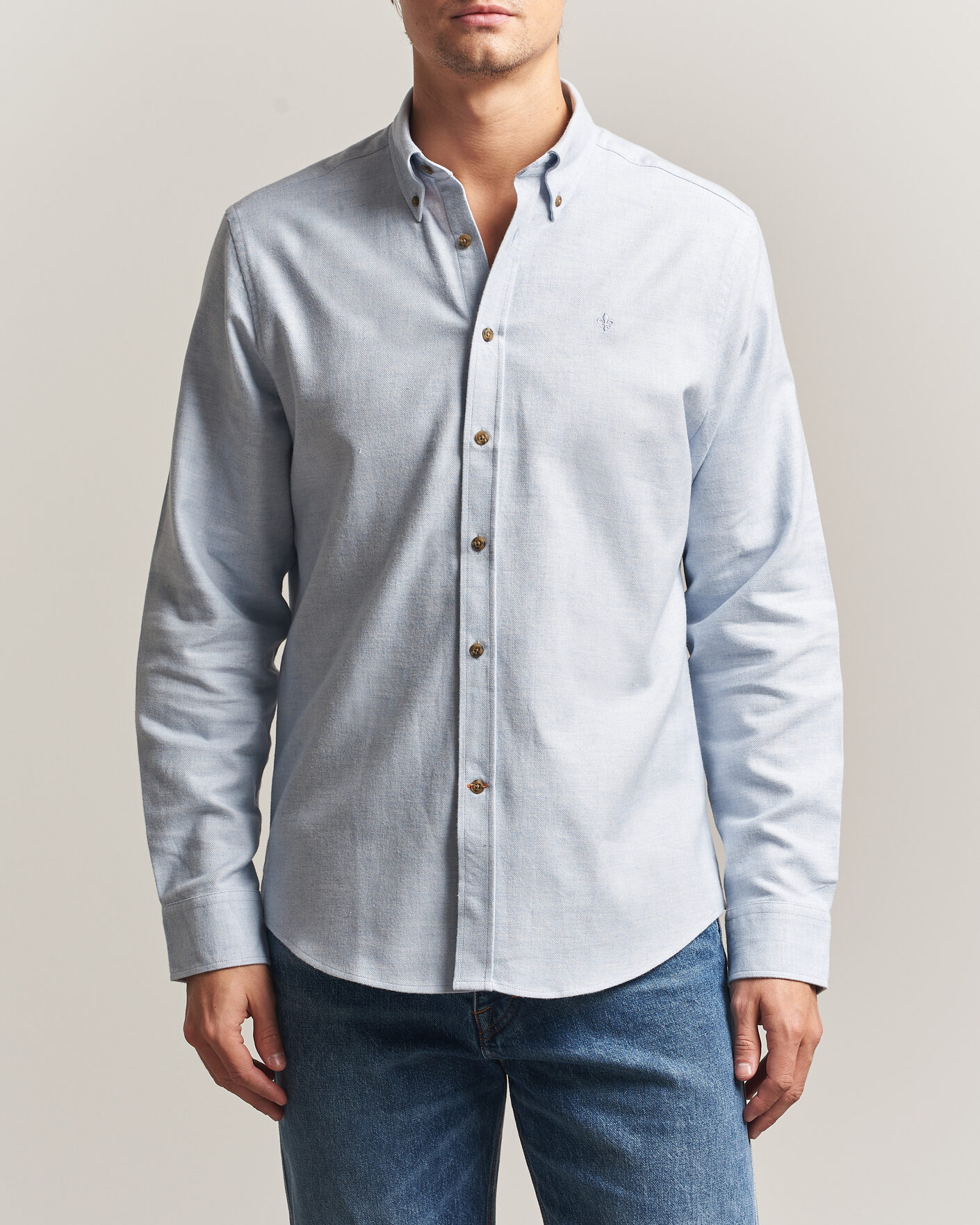 Heren | Overhemden | Morris | Flannel Herringbone Shirt Light Blue