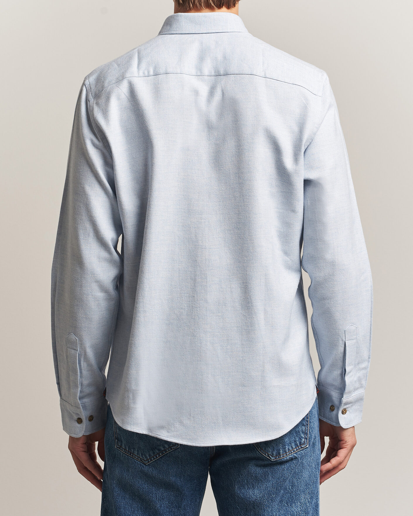 Heren | Overhemden | Morris | Flannel Herringbone Shirt Light Blue