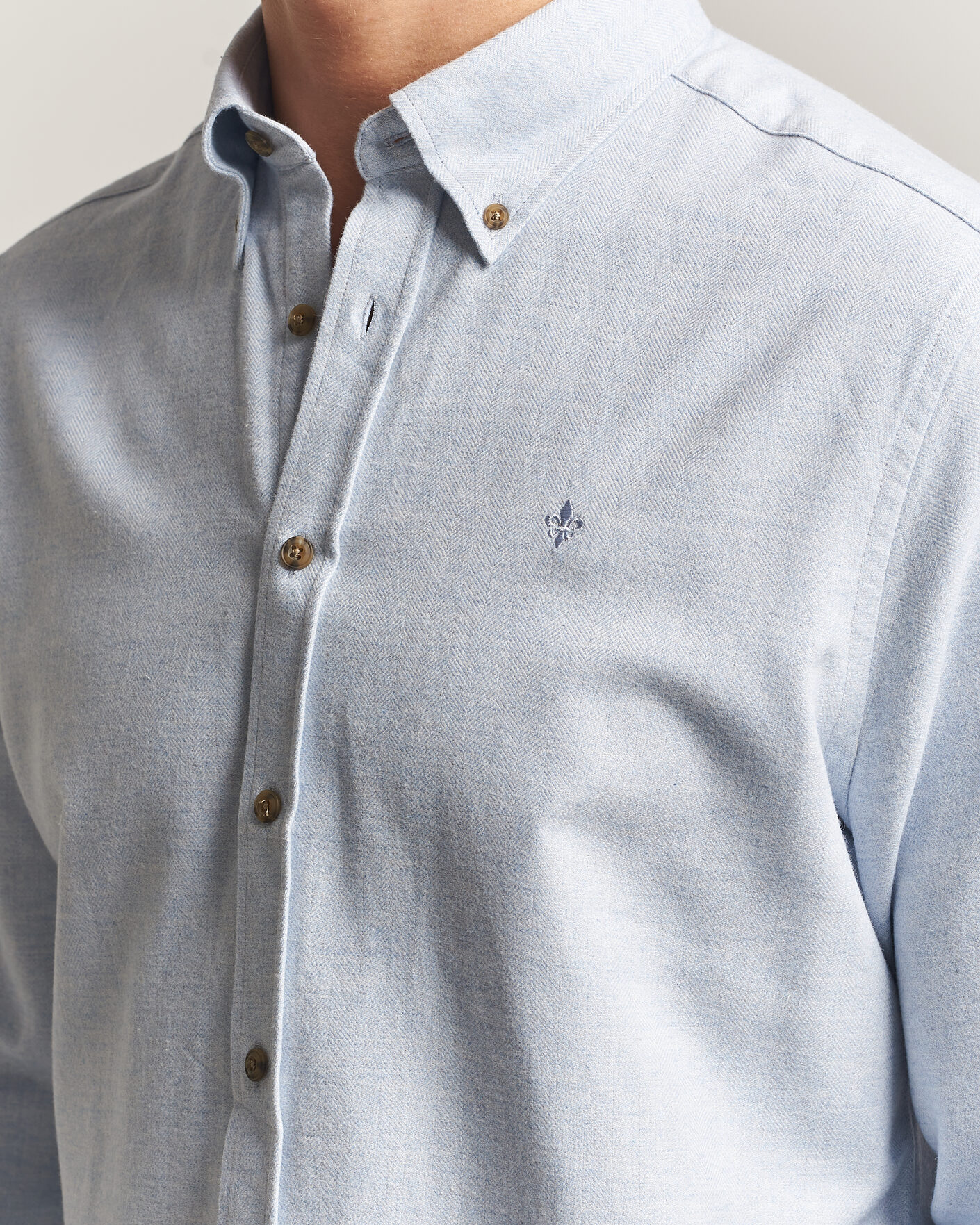 Heren | Overhemden | Morris | Flannel Herringbone Shirt Light Blue