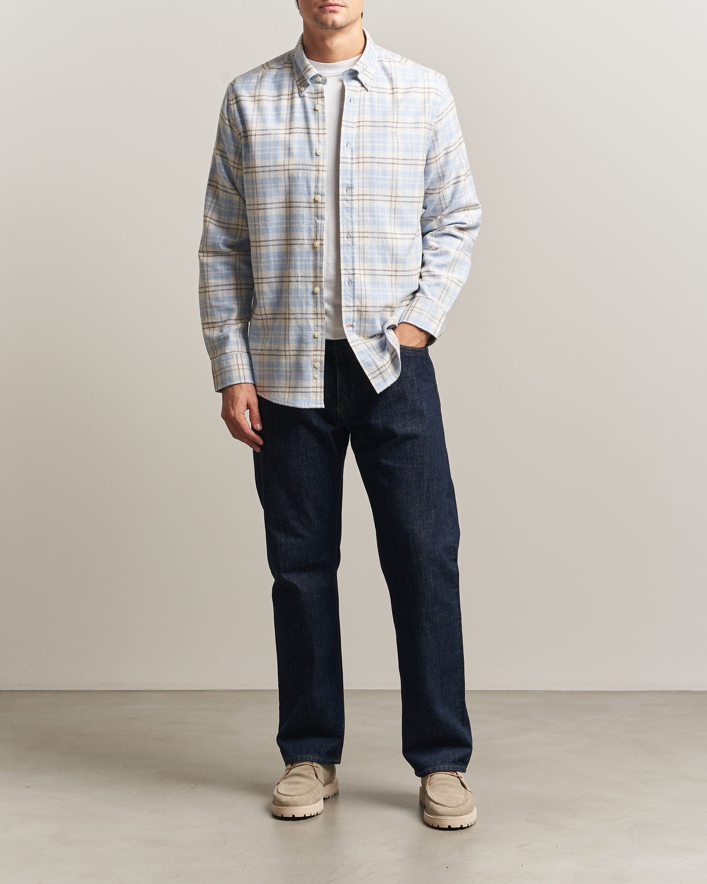 Heren | Overhemden | Morris | Flannel Mouliné Shirt Light Blue