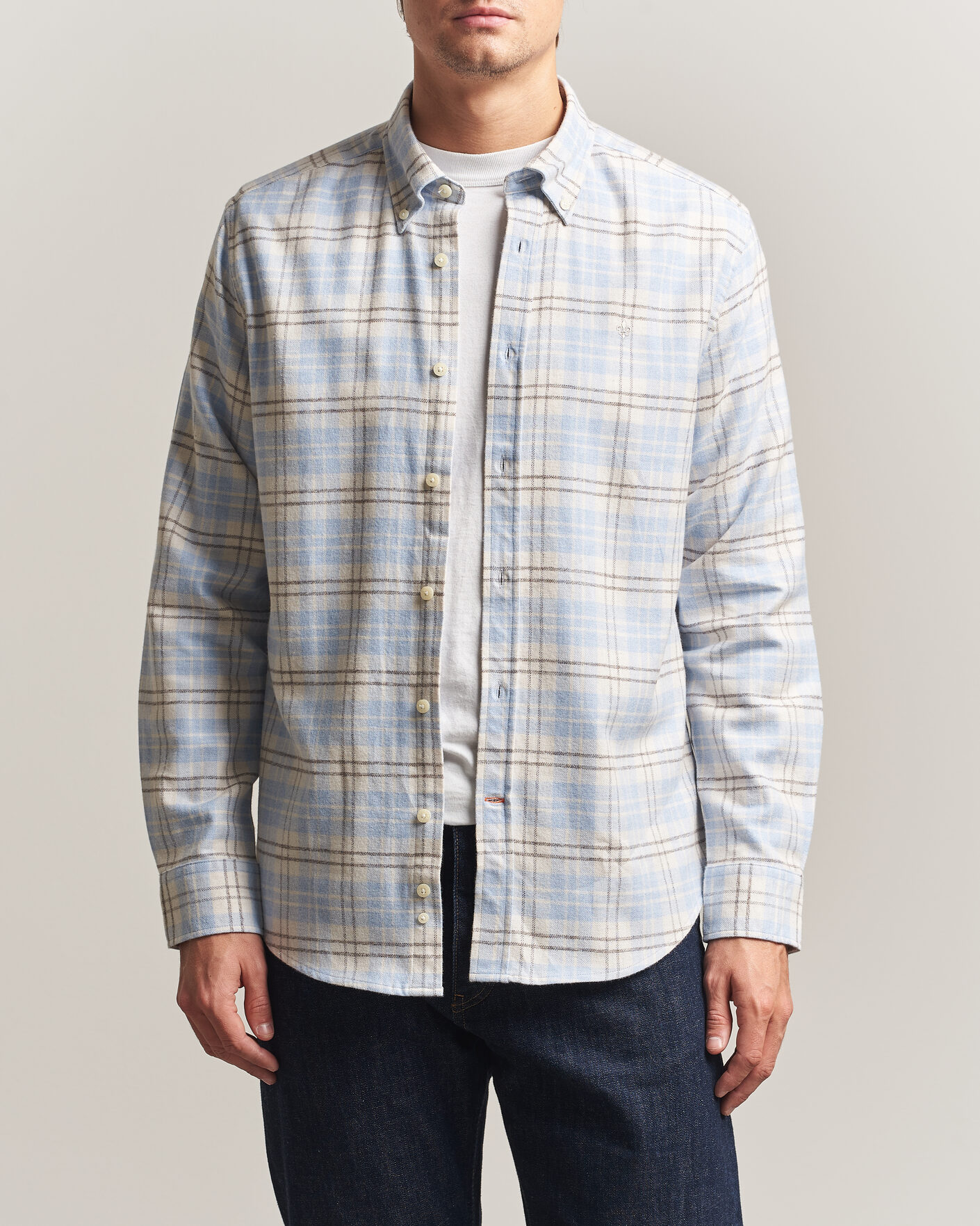 Heren | Overhemden | Morris | Flannel Mouliné Shirt Light Blue