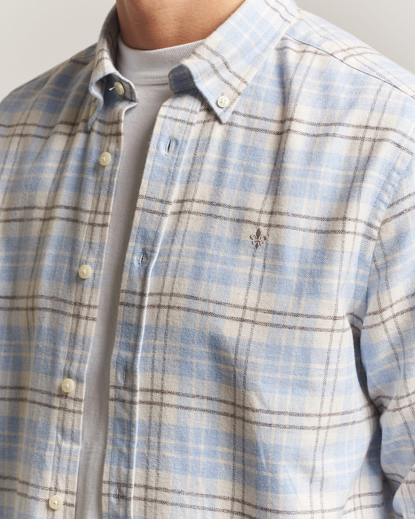 Heren | Overhemden | Morris | Flannel Mouliné Shirt Light Blue