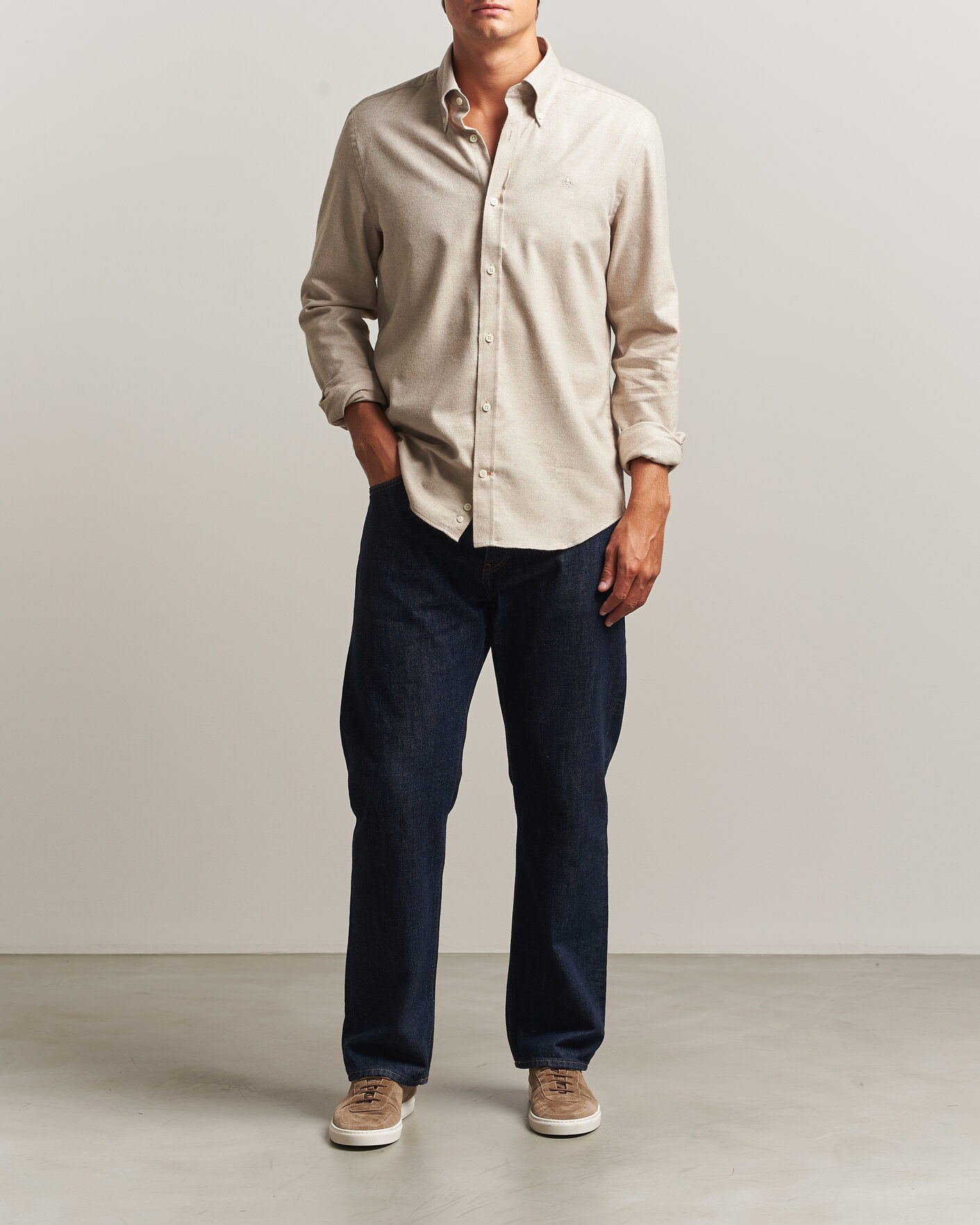 Heren | Overhemden | Morris | Cashmere Twill Shirt Khaki