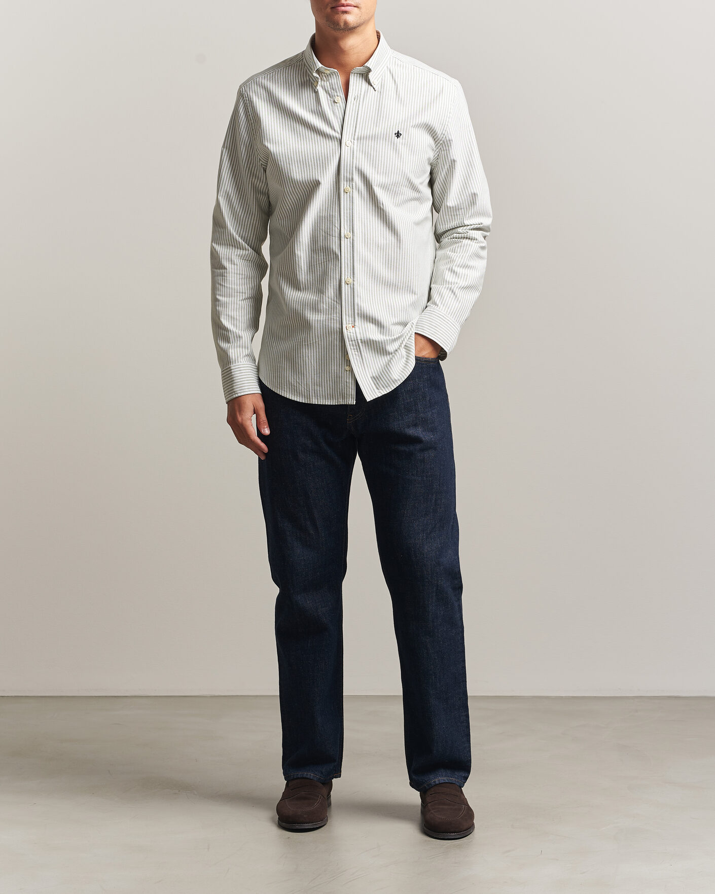 Heren | Overhemden | Morris | Douglas Oxford Stripe Shirt Olive
