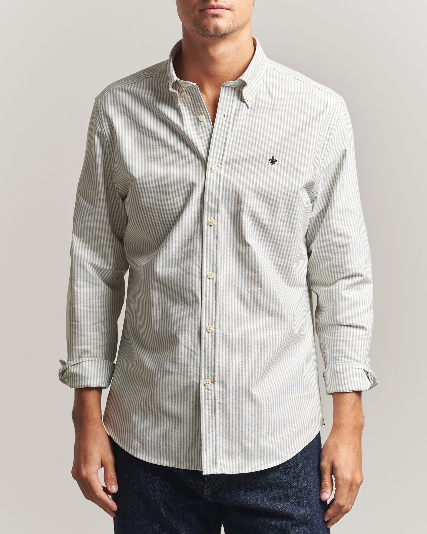 Heren | Overhemden | Morris | Douglas Oxford Stripe Shirt Olive