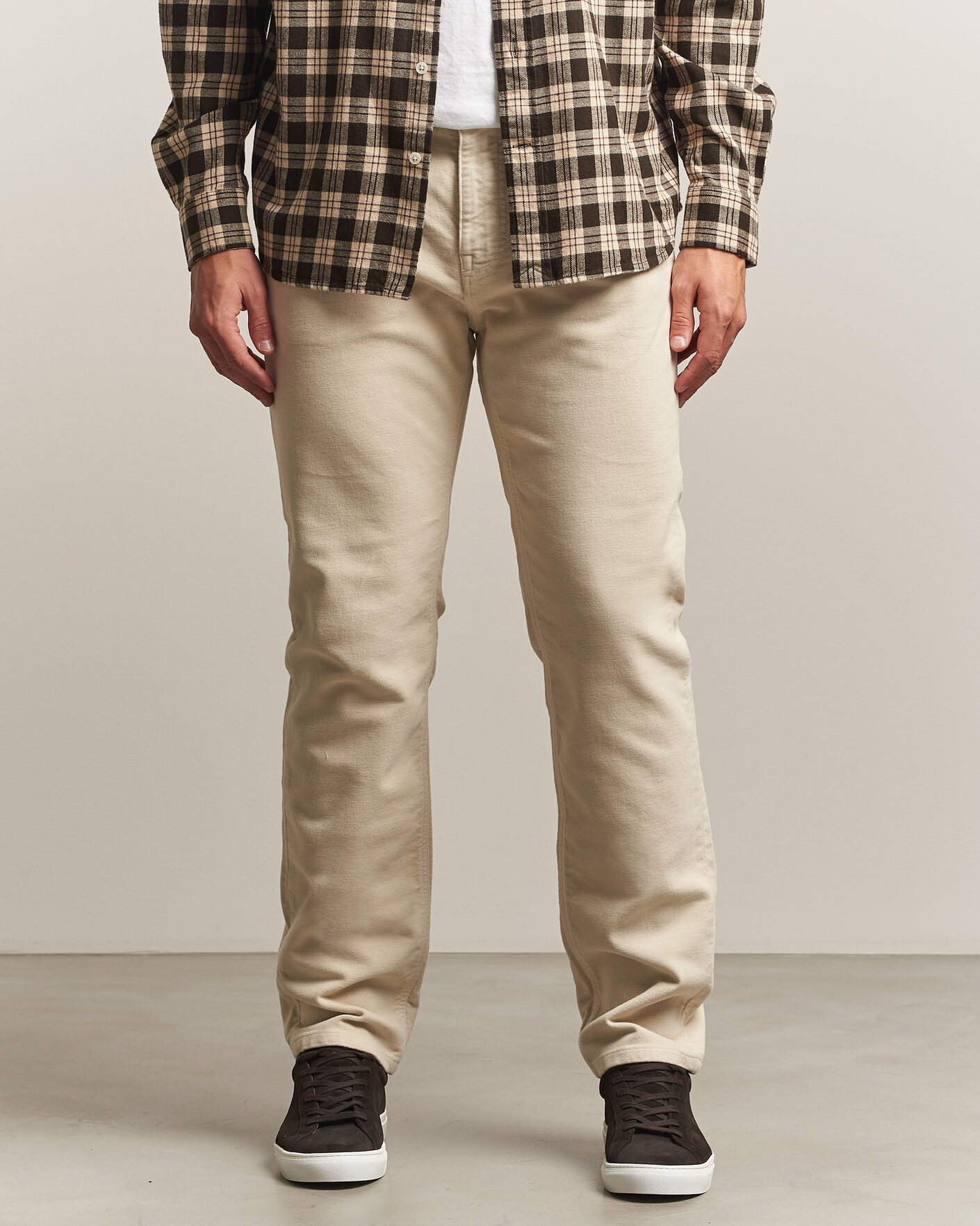 Heren | Broeken | Morris | James Winter Twill 5-Pocket Pants Off White