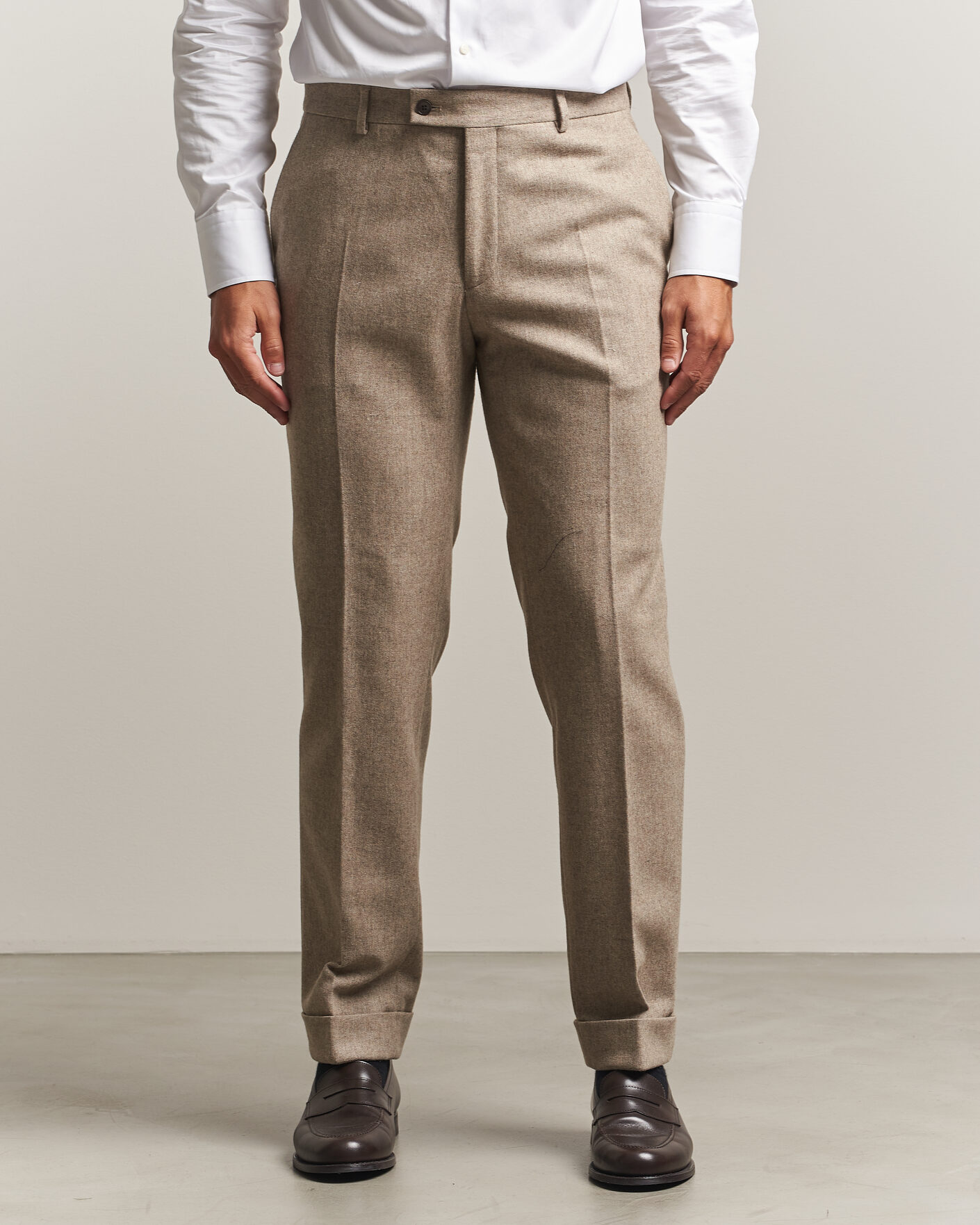 Heren | Broeken | Morris | Flannel Suit Trousers Khaki