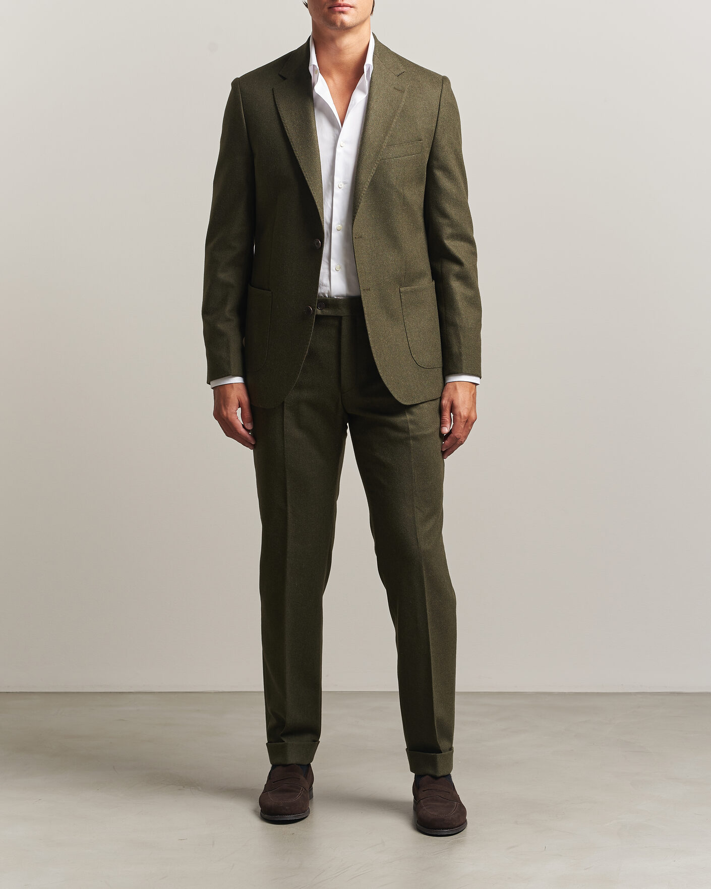Heren | Broeken | Morris | Flannel Suit Trousers Green