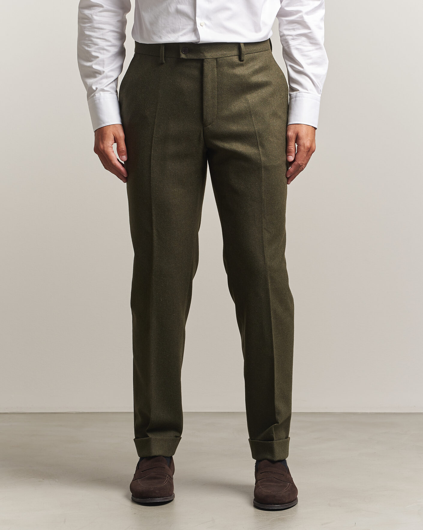 Heren | Broeken | Morris | Flannel Suit Trousers Green