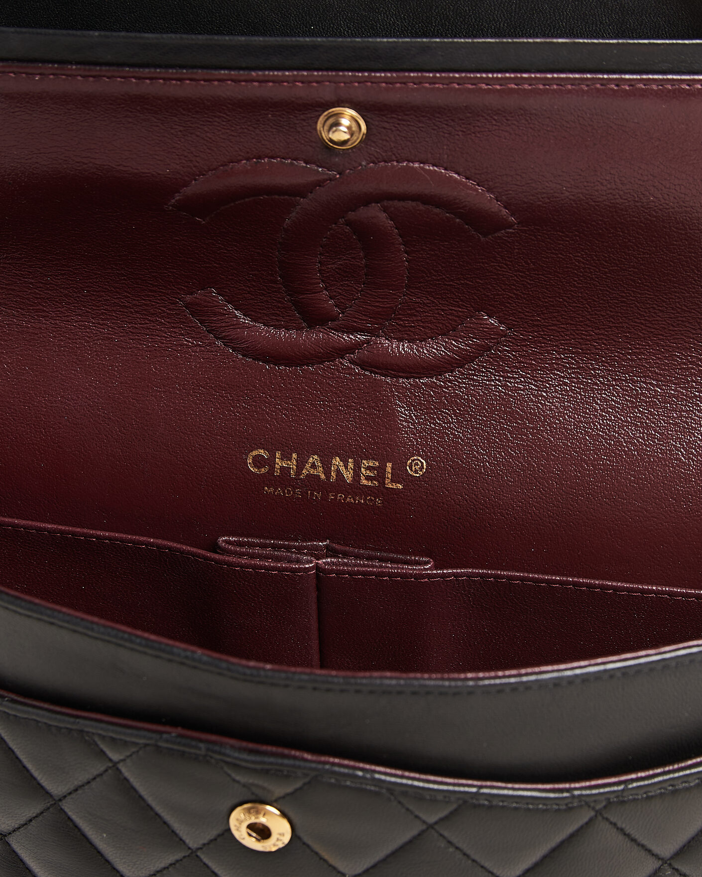 Heren | Chanel Pre-Owned Classic Medium Double Flap Bag Lambskin Black | Chanel Pre-Owned | Classic Medium Double Flap Bag Lambskin Black