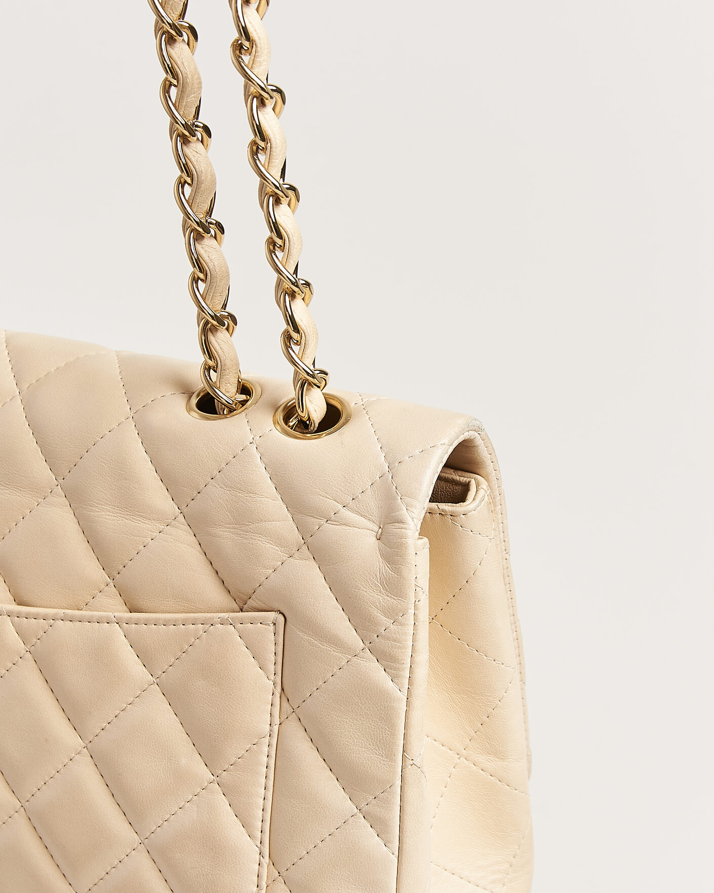 Heren | Chanel Pre-Owned Classic Jumbo Single Flap Bag Lambskin Beige | Chanel Pre-Owned | Classic Jumbo Single Flap Bag Lambskin Beige