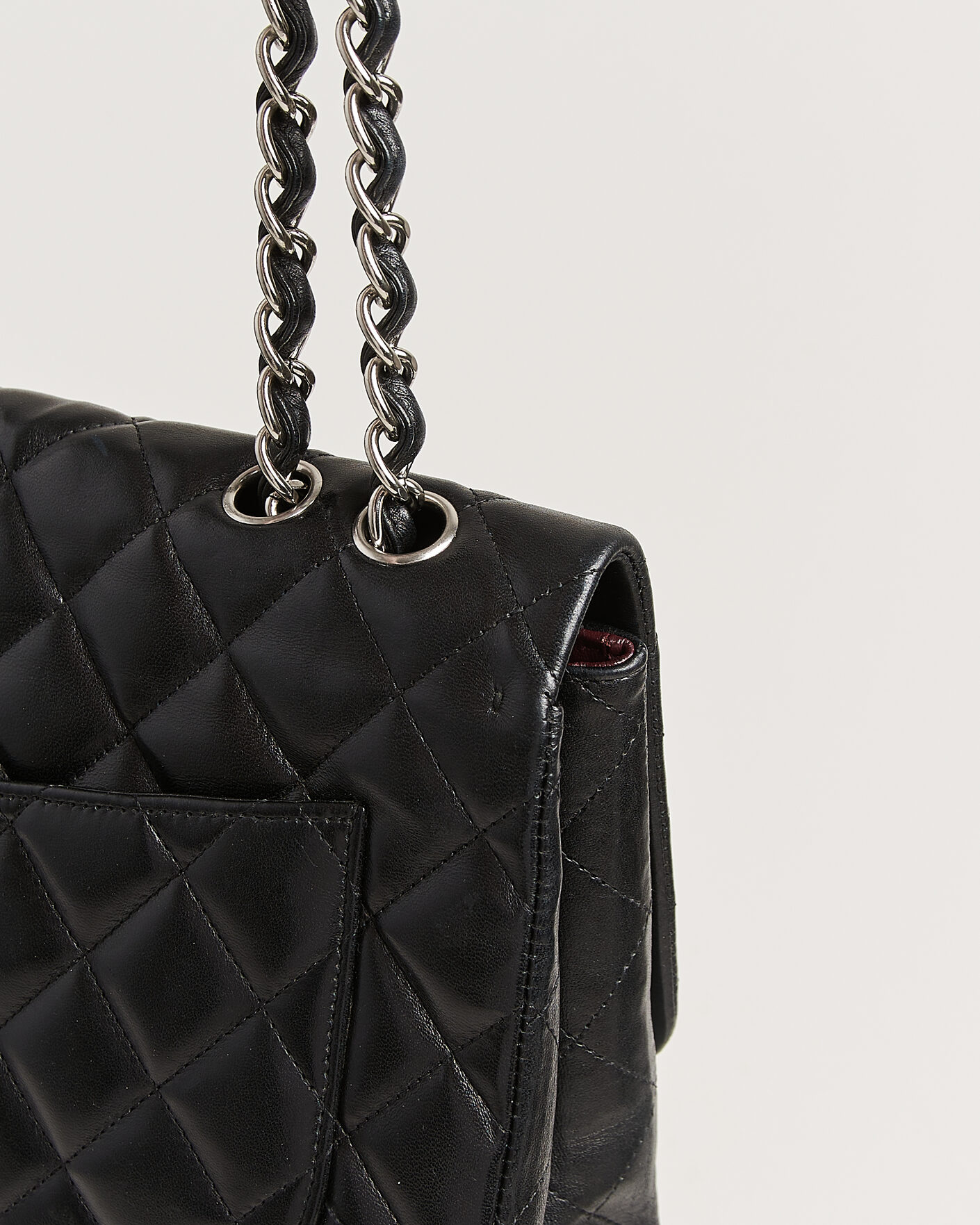Heren | Chanel Pre-Owned Classic Jumbo Single Flap Bag Lambskin Black | Chanel Pre-Owned | Classic Jumbo Single Flap Bag Lambskin Black