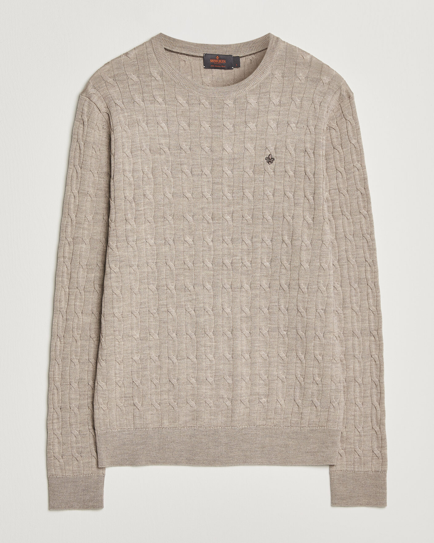 Heren | Truien | Morris | Merino Cable O-Neck Khaki