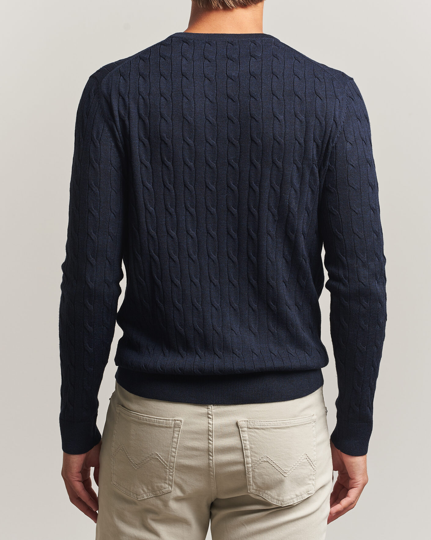 Heren | Truien | Morris | Merino Cable O-Neck Navy