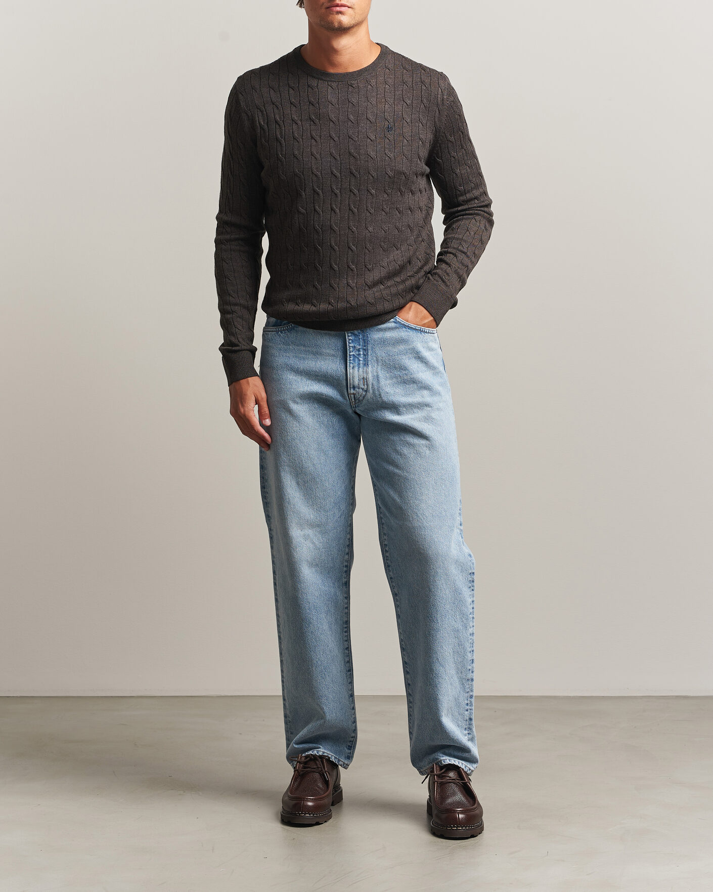 Heren | Truien | Morris | Merino Cable O-Neck Brown