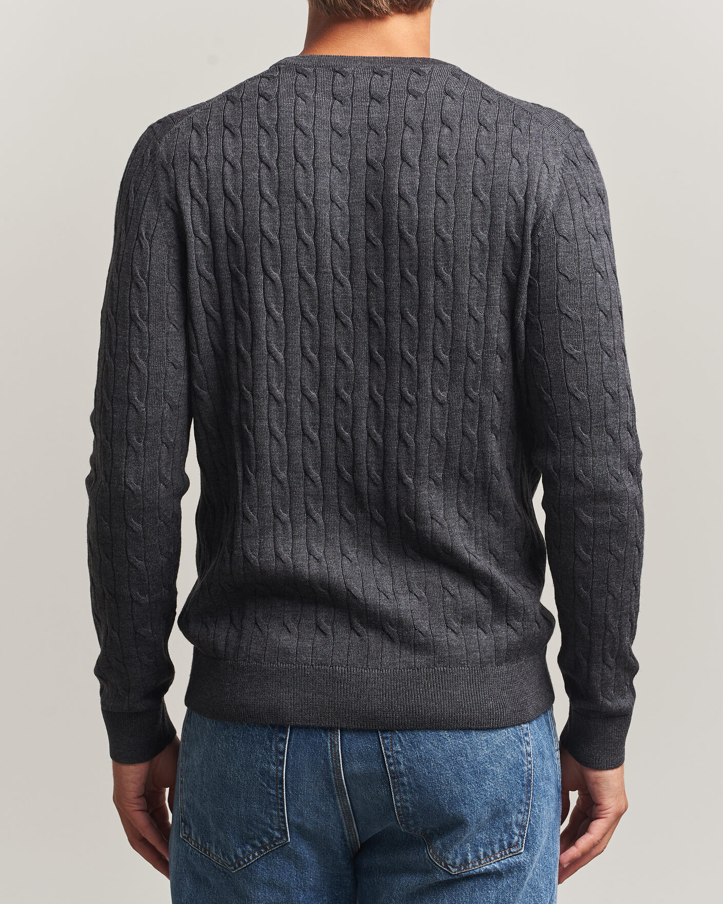 Heren | Truien | Morris | Merino Cable O-Neck Grey