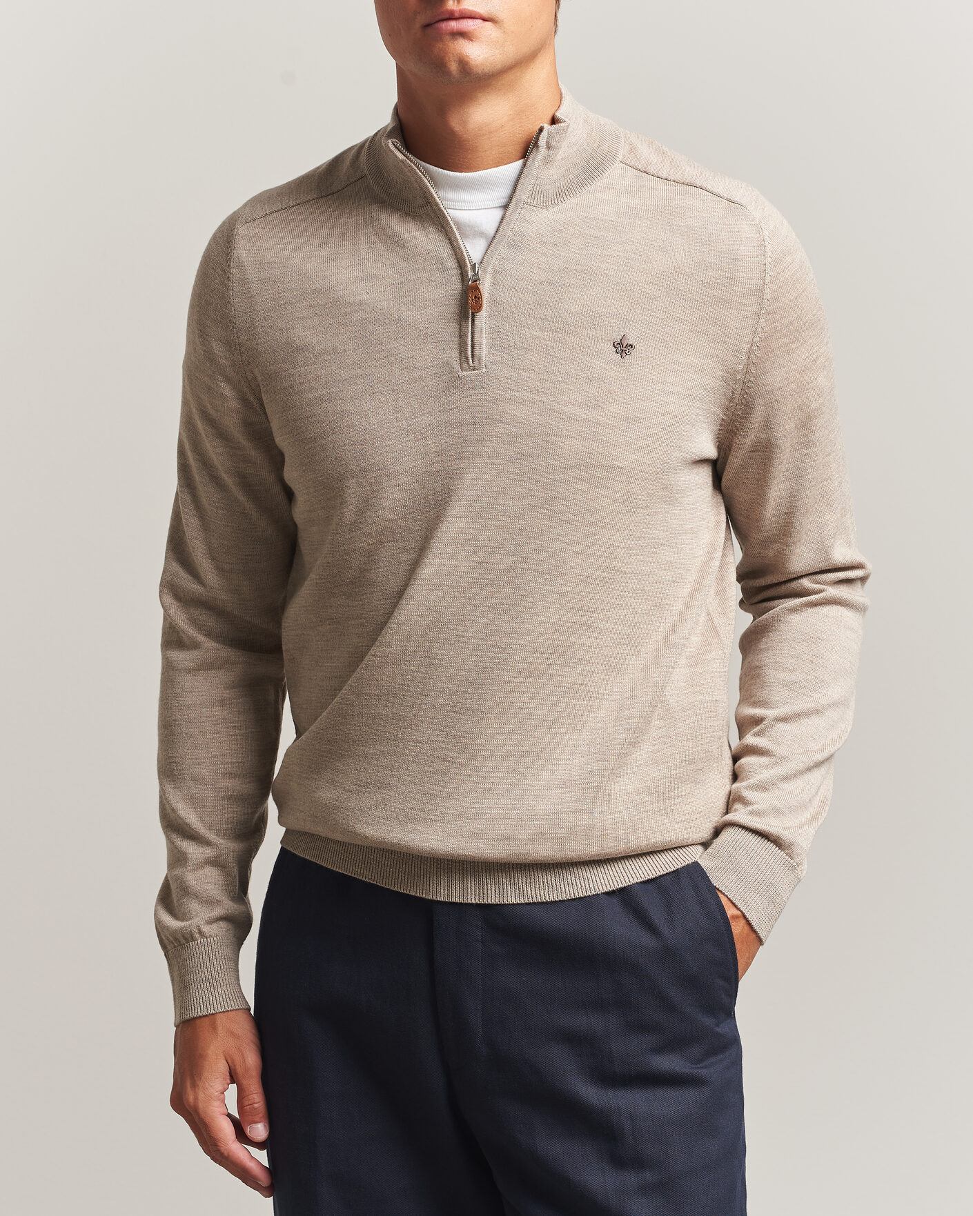 Heren | Truien | Morris | John Merino Half Zip Khaki