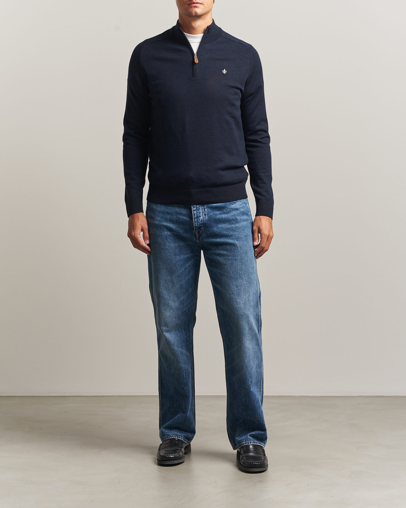 Heren | Truien | Morris | John Merino Half Zip Navy