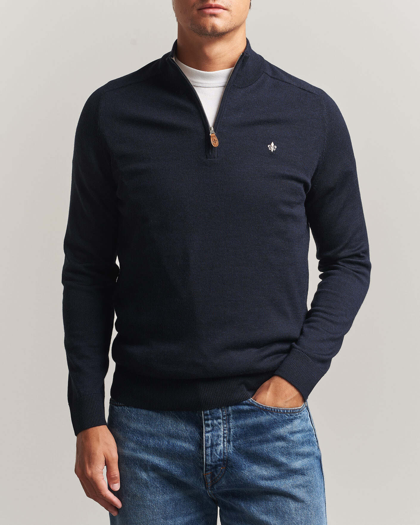 Heren | Truien | Morris | John Merino Half Zip Navy