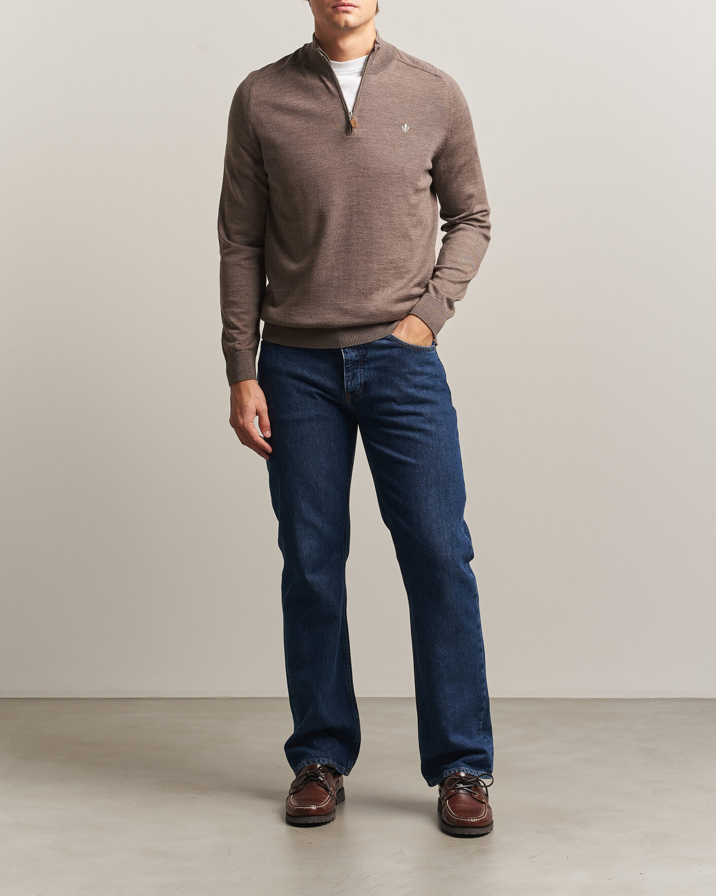 Heren | Truien | Morris | John Merino Half Zip Brown