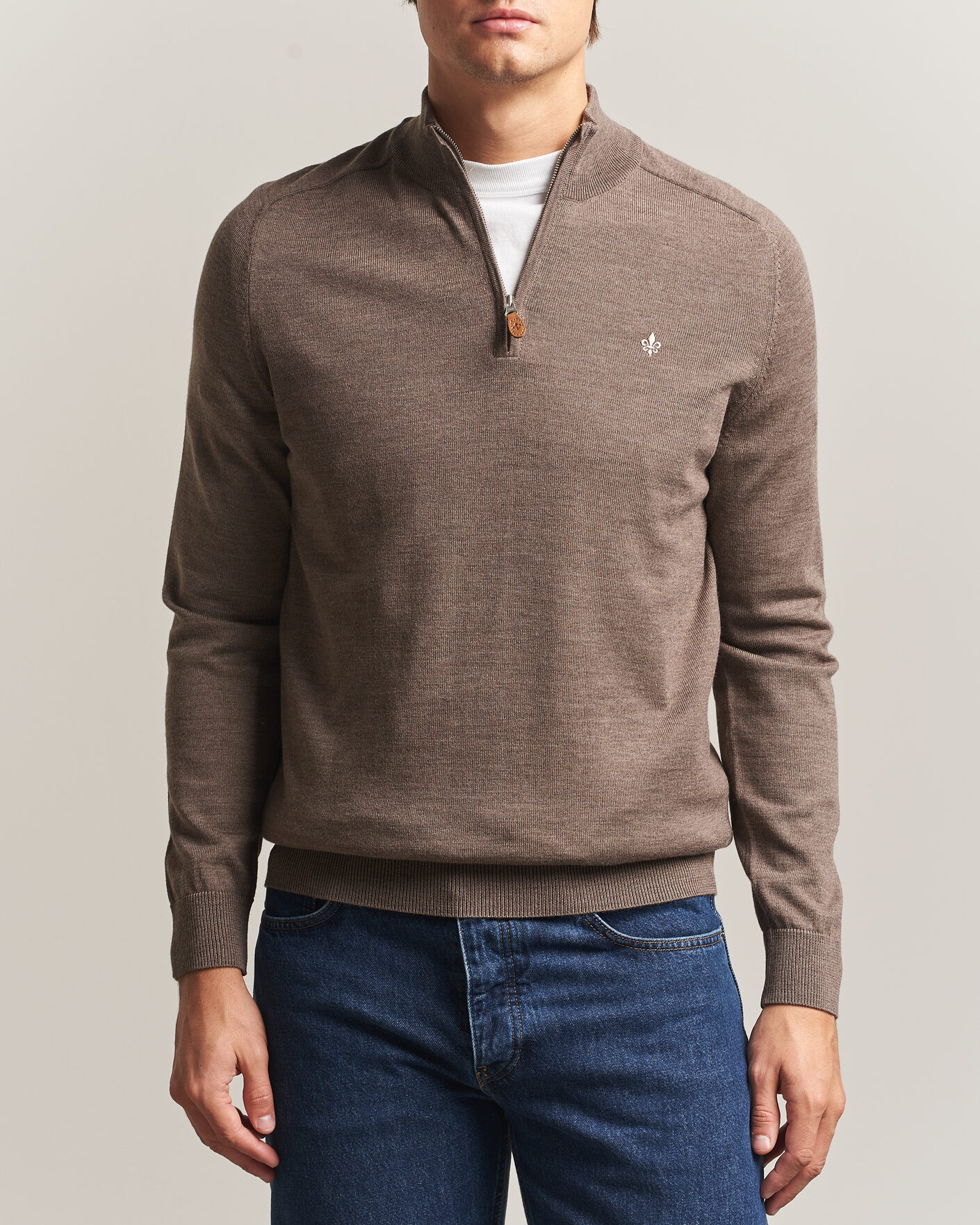 Heren | Truien | Morris | John Merino Half Zip Brown