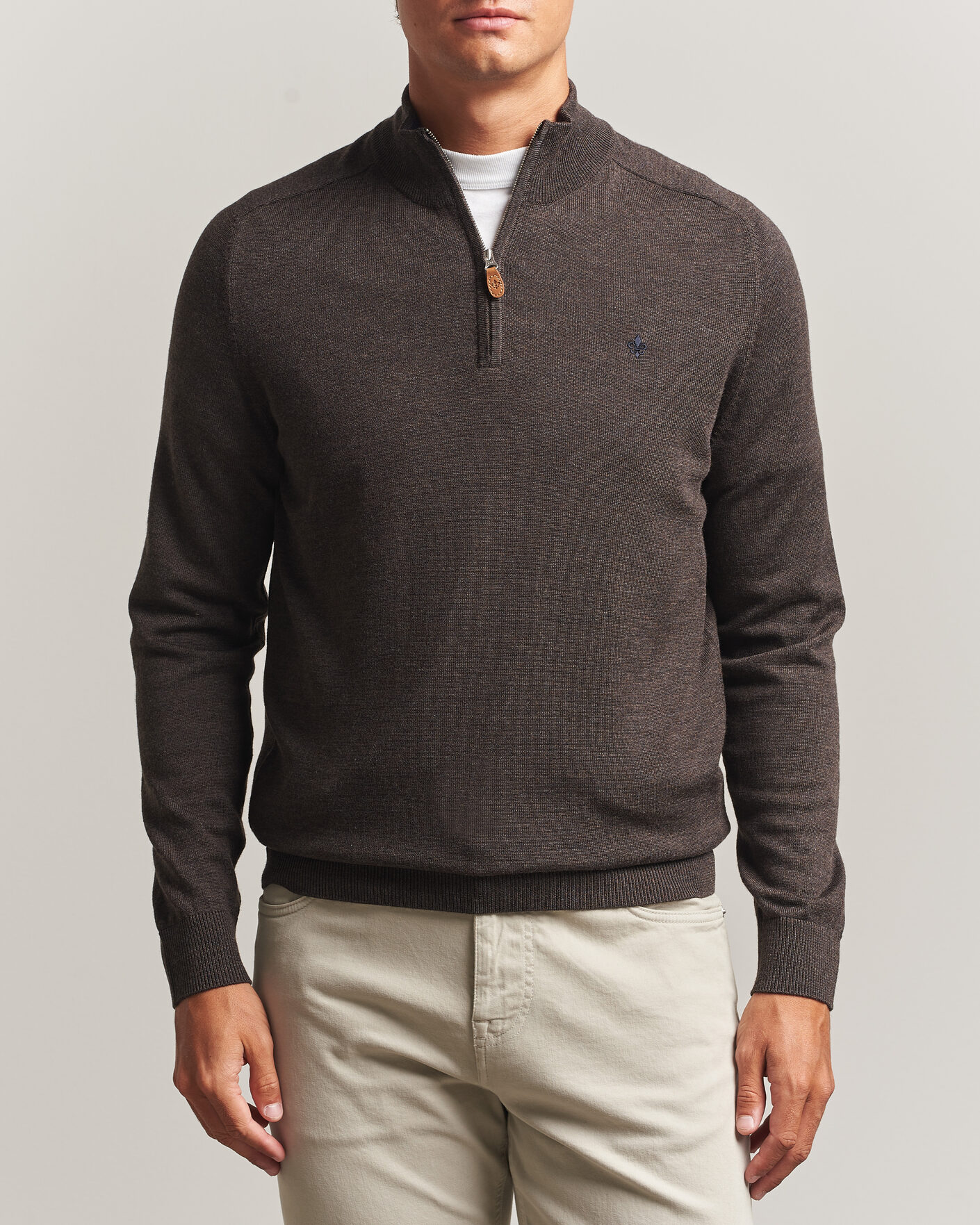 Heren | Truien | Morris | John Merino Half Zip Brown