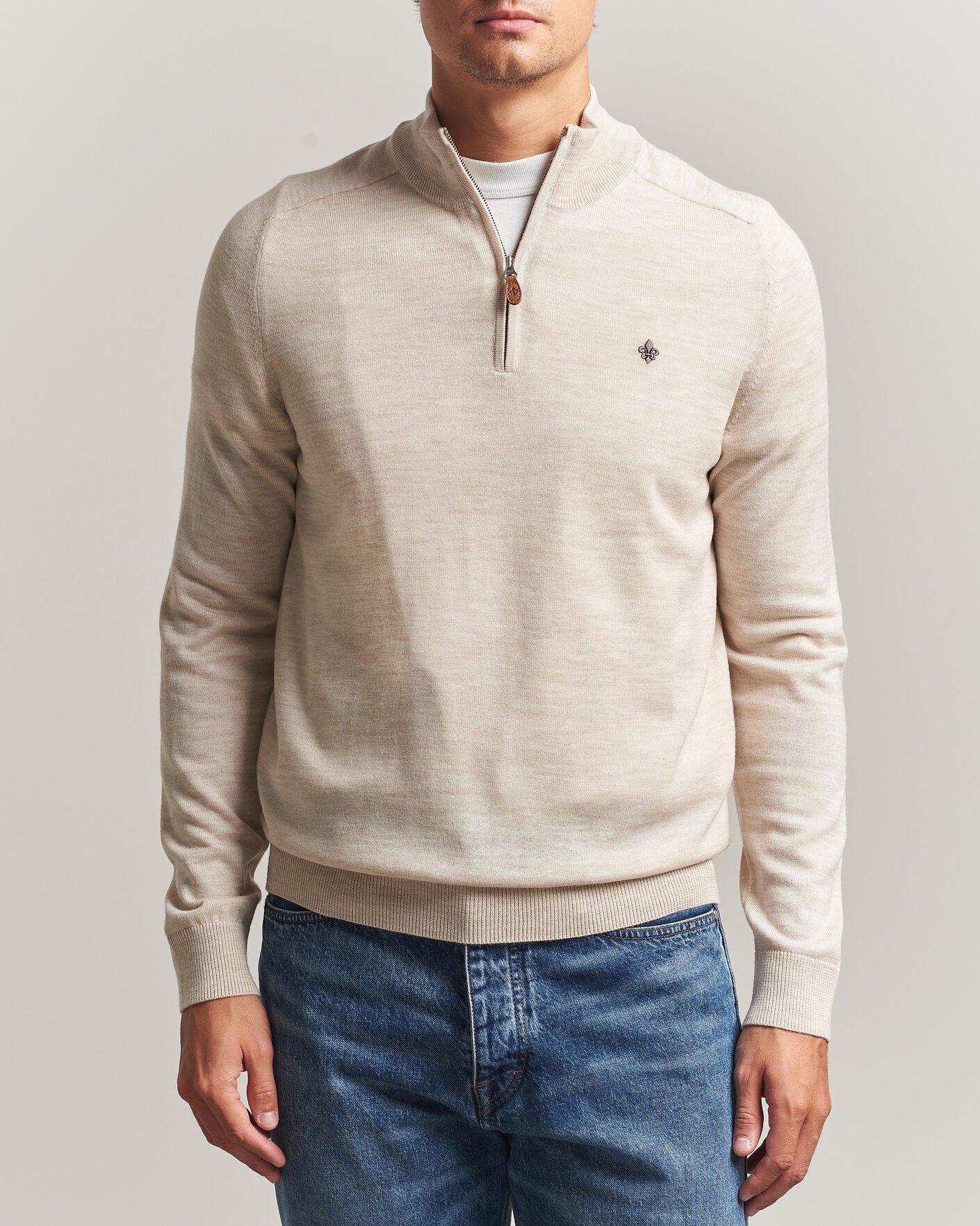 Heren | Truien | Morris | John Merino Half Zip Off White