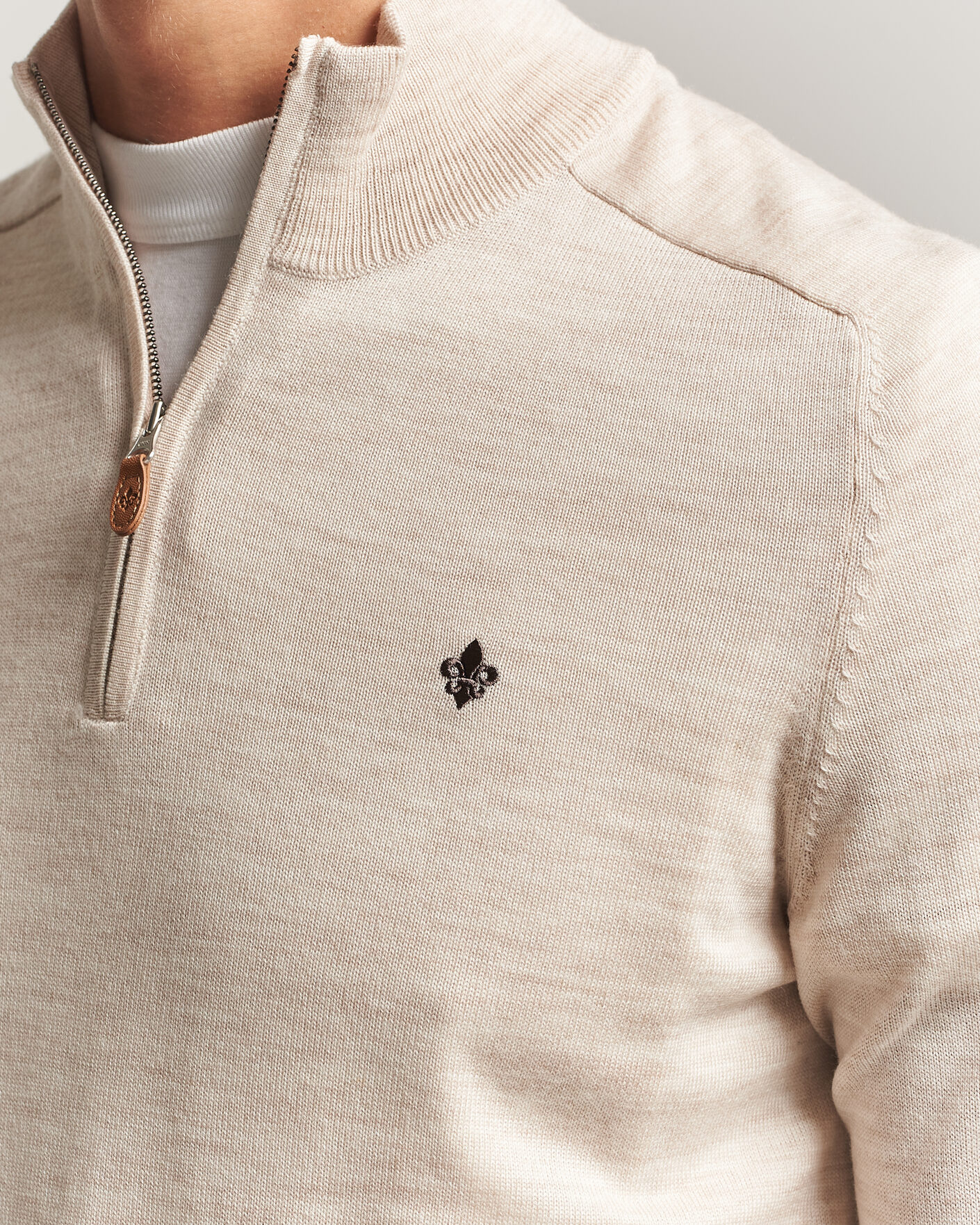 Heren | Truien | Morris | John Merino Half Zip Off White