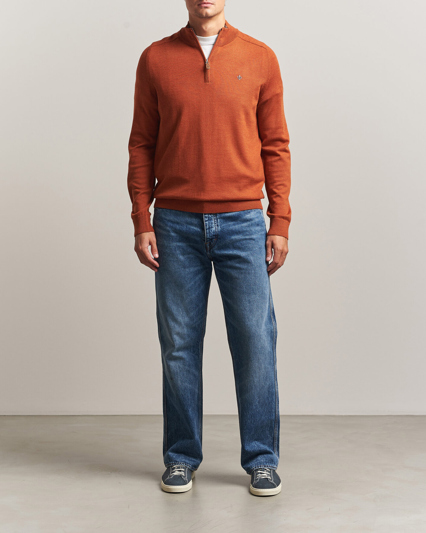 Heren | Truien | Morris | John Merino Half Zip Orange