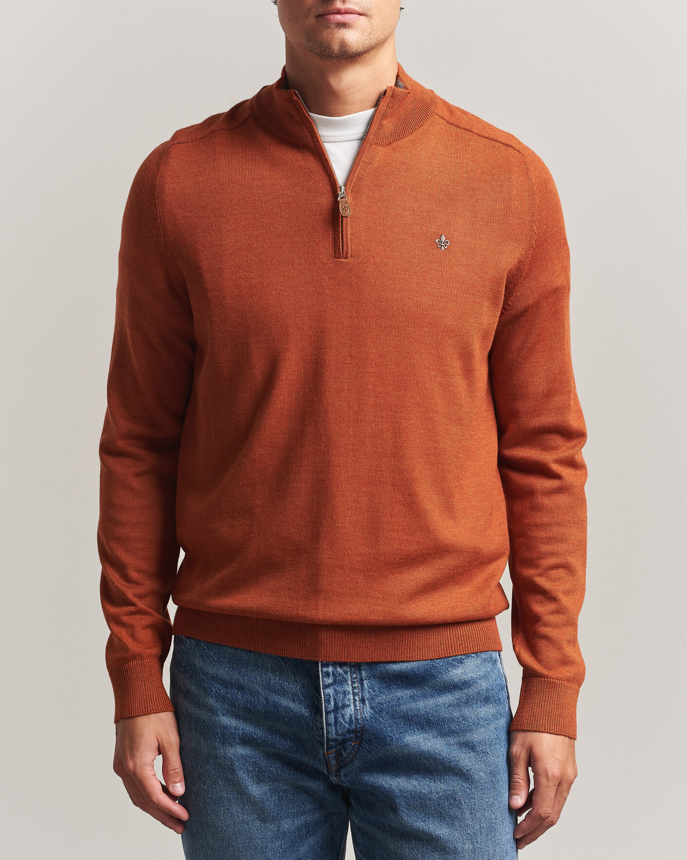 Heren | Truien | Morris | John Merino Half Zip Orange