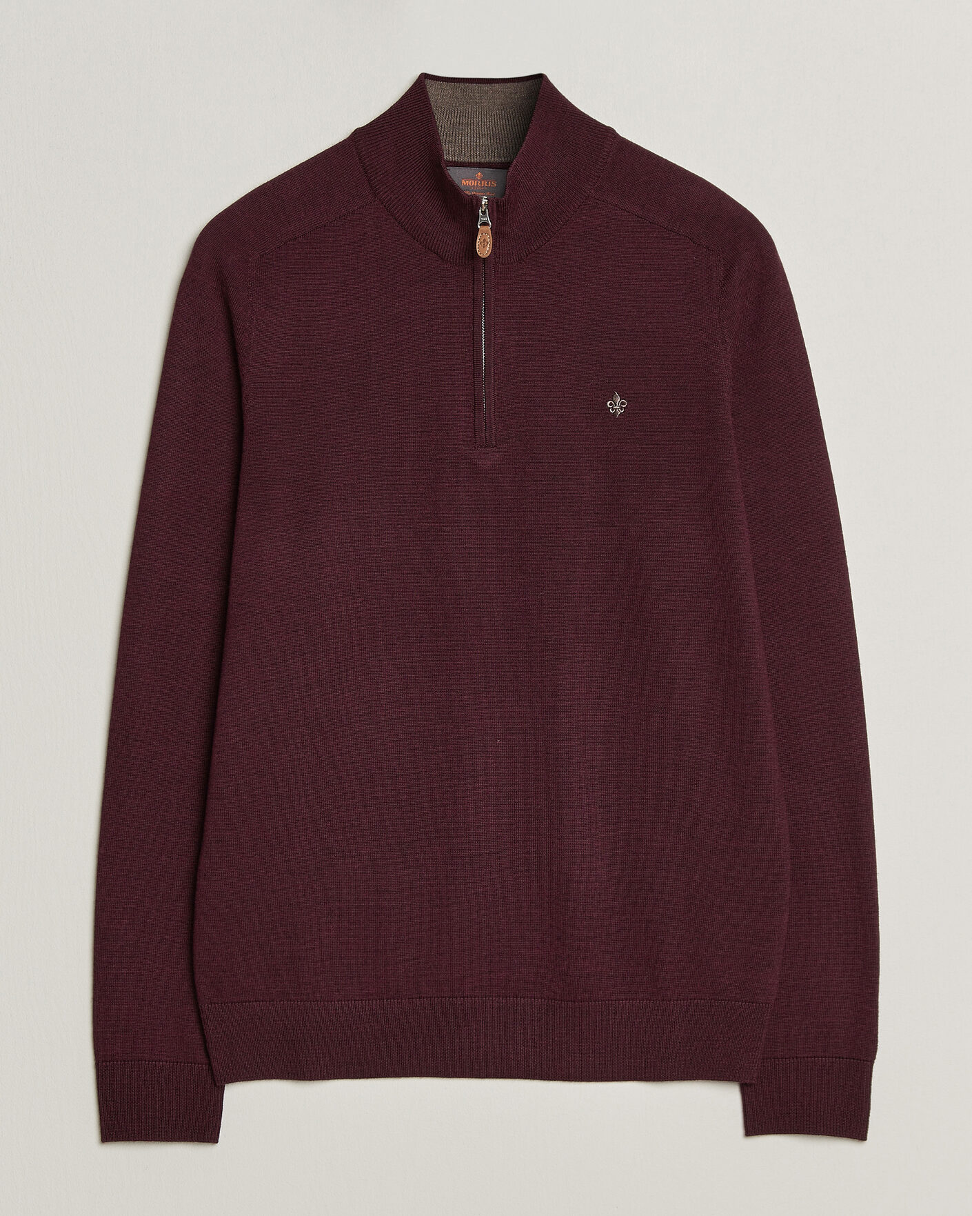 Heren | Truien | Morris | John Merino Half Zip Wine Red