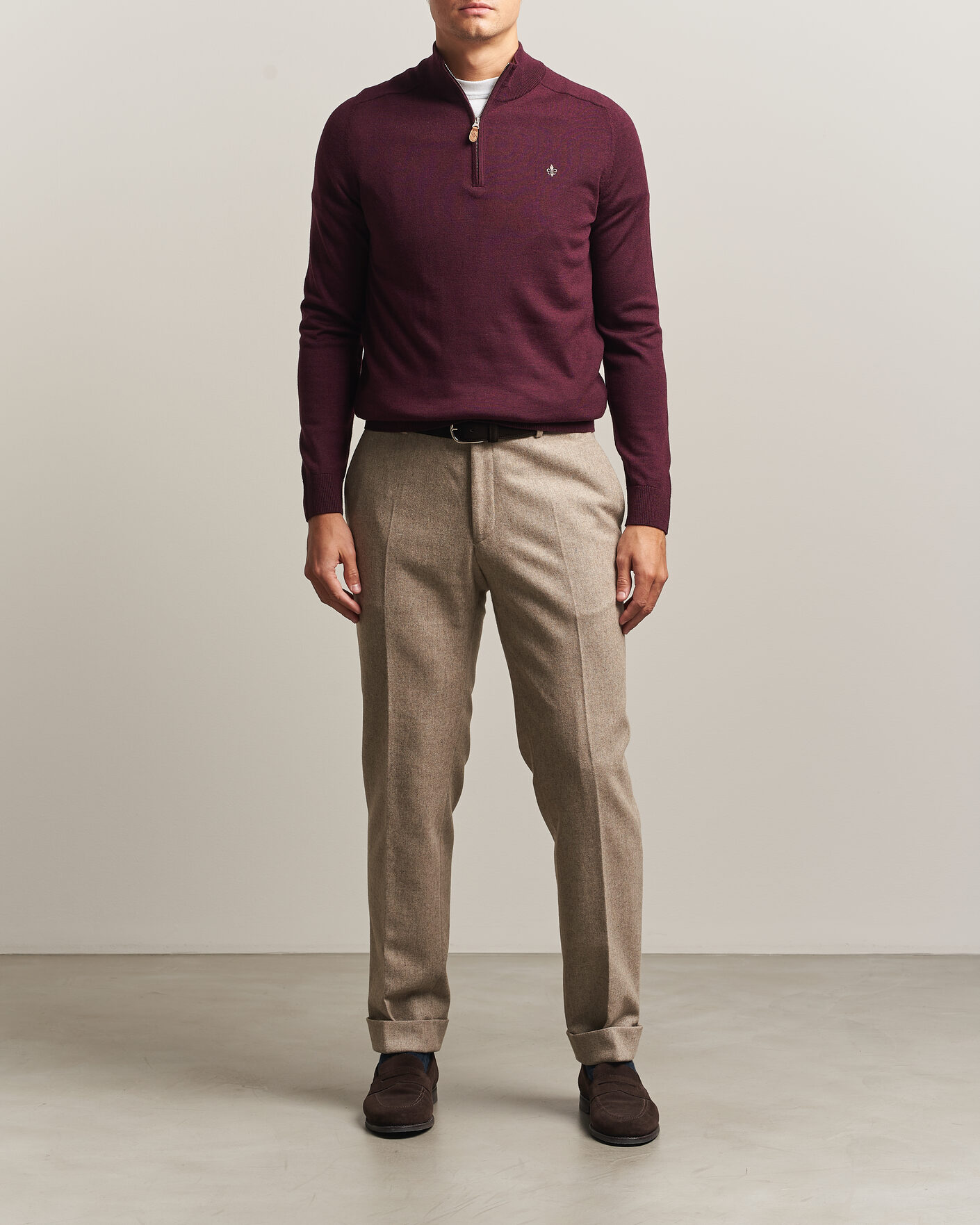 Heren | Truien | Morris | John Merino Half Zip Wine Red