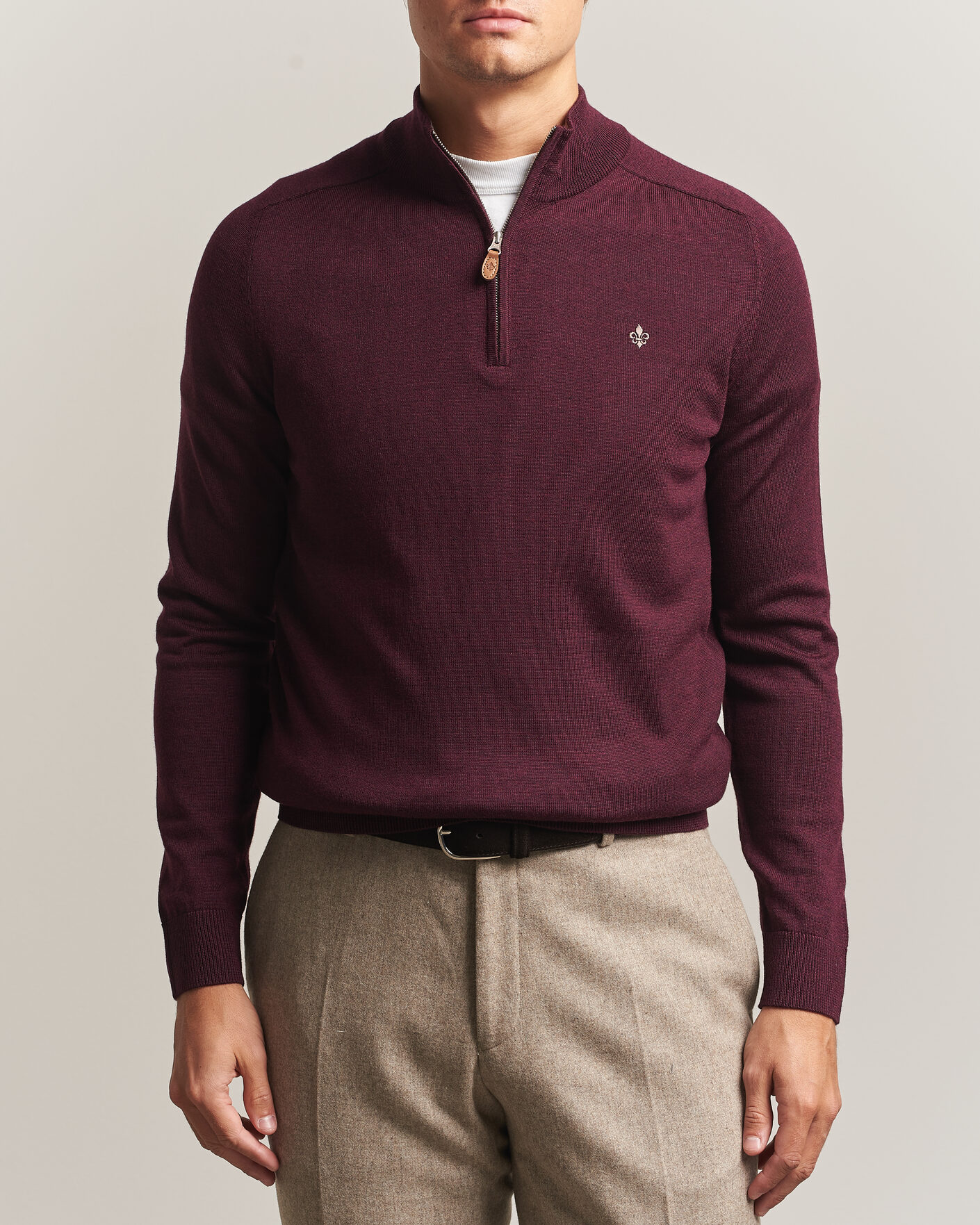 Heren | Truien | Morris | John Merino Half Zip Wine Red