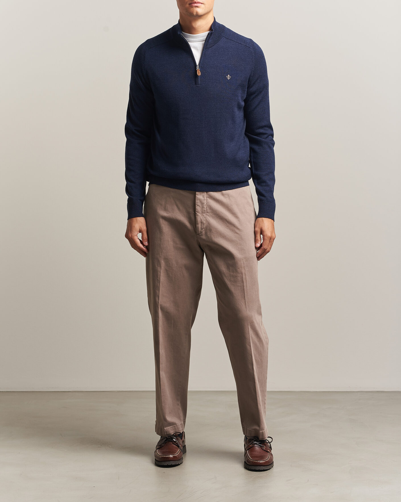 Heren | Truien | Morris | John Merino Half Zip Ocean Blue