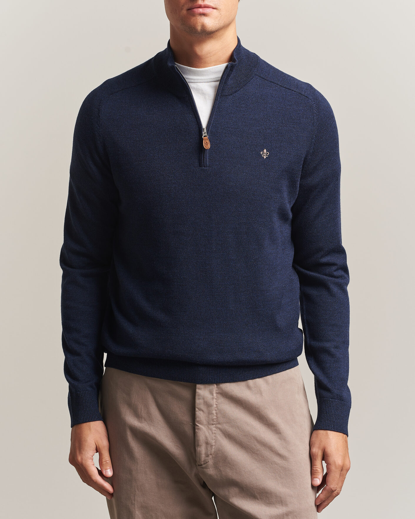Heren | Truien | Morris | John Merino Half Zip Ocean Blue