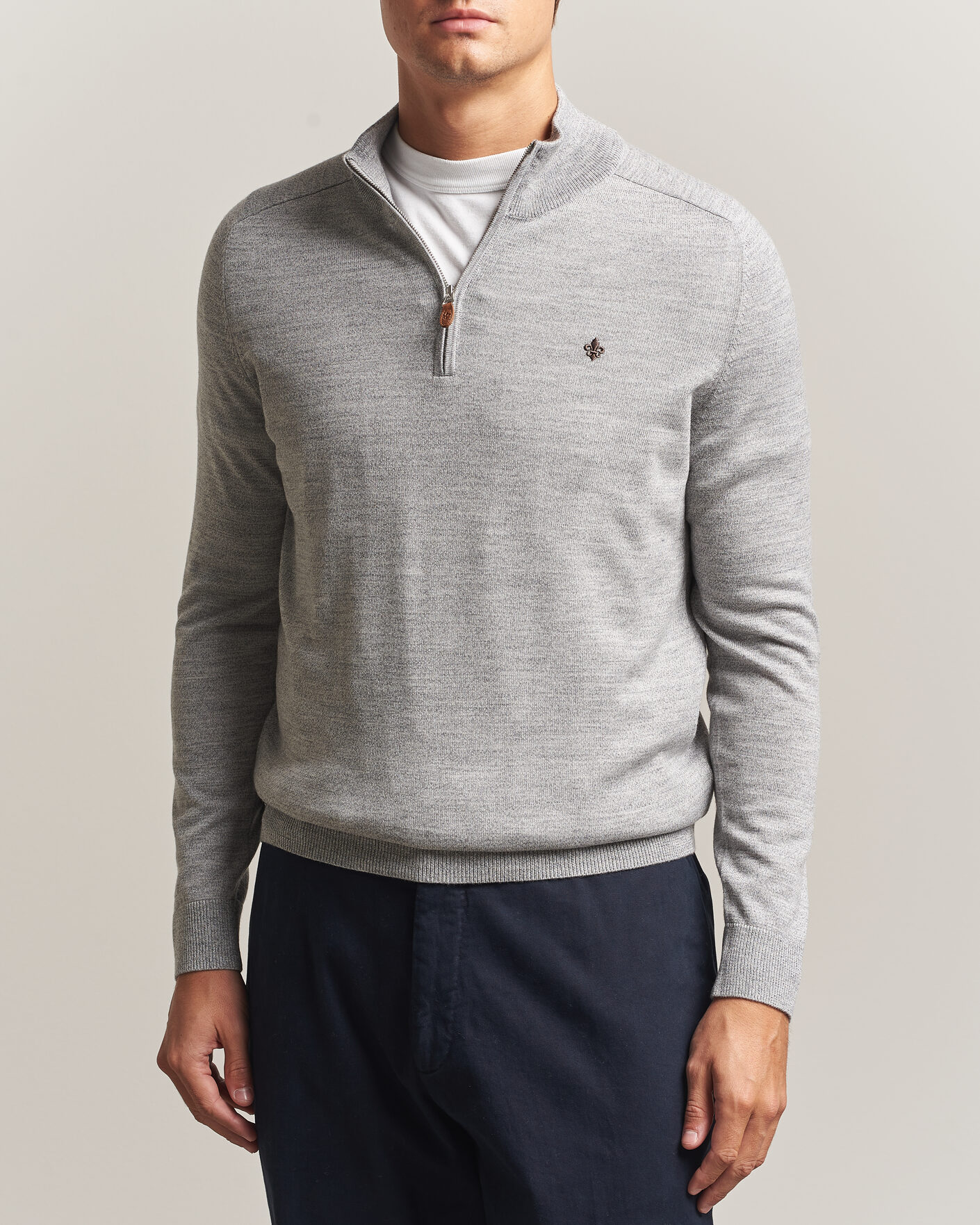 Heren | Truien | Morris | John Merino Half Zip Mid Grey