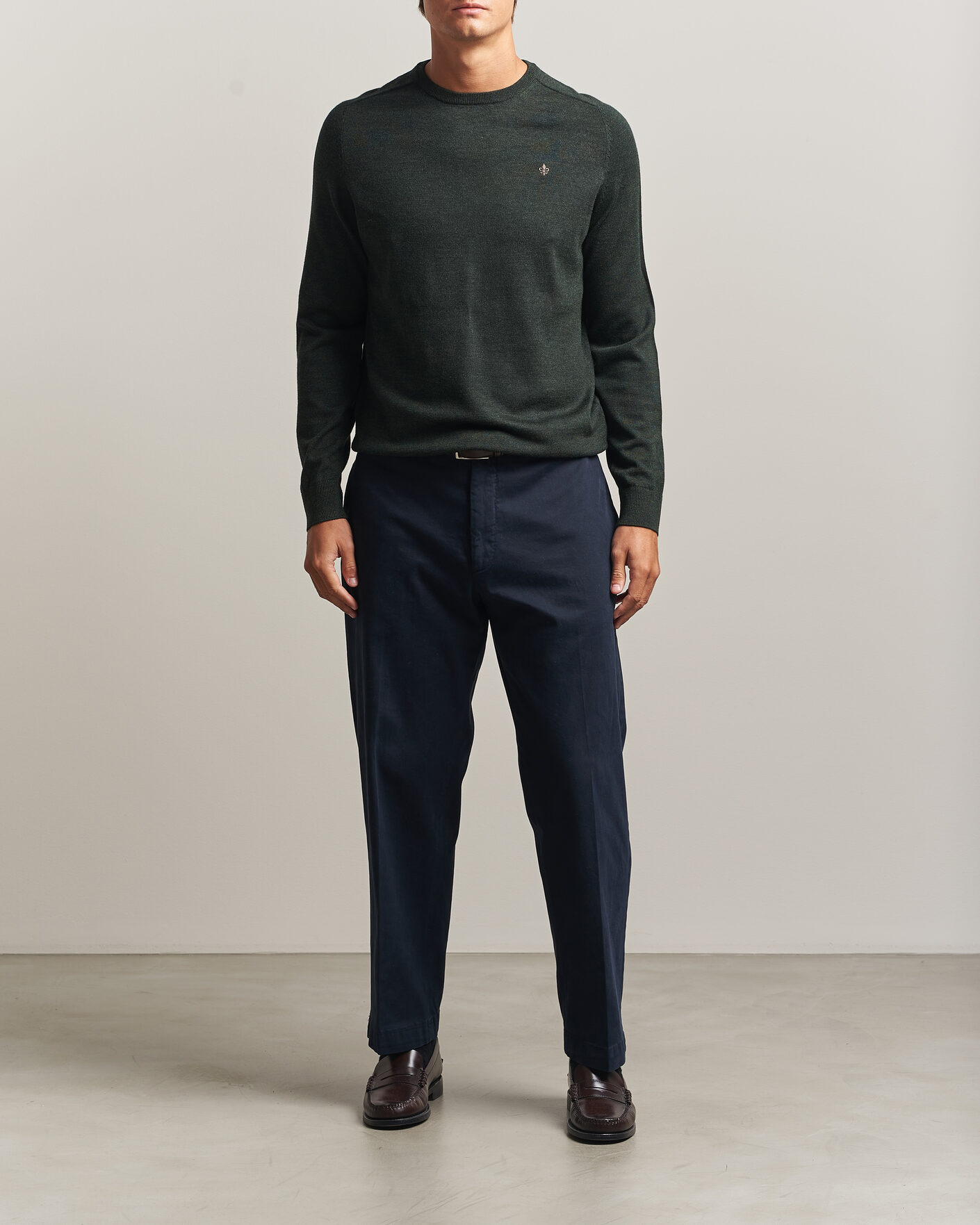 Heren | Truien | Morris | Merino O-Neck Olive