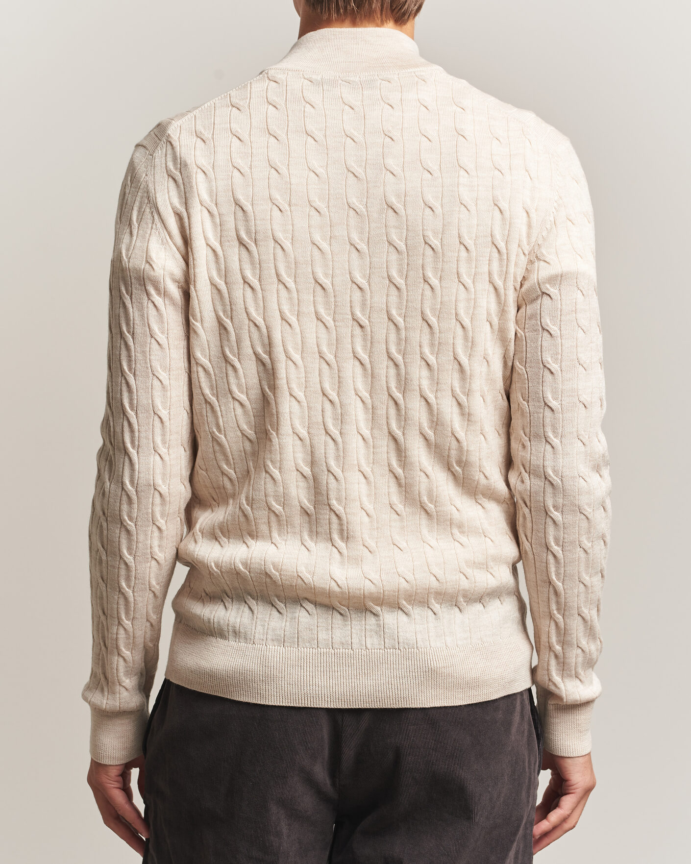 Heren | Truien | Morris | Merino Cable Half Zip Off White