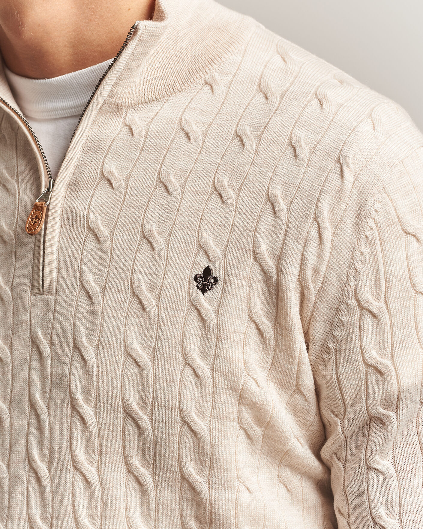 Heren | Truien | Morris | Merino Cable Half Zip Off White
