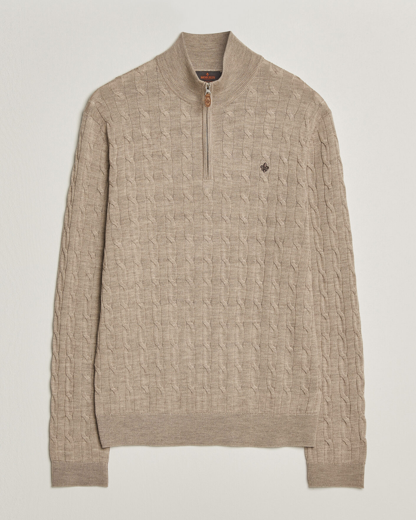 Heren | Truien | Morris | Merino Cable Half Zip Khaki