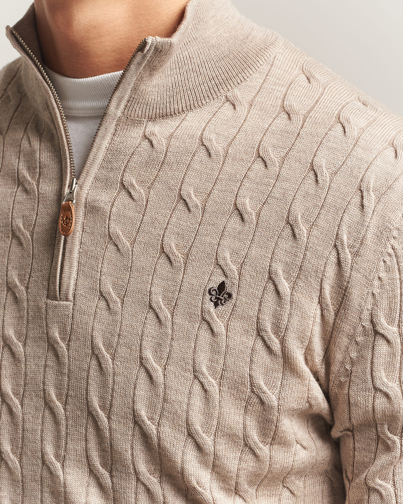 Heren | Truien | Morris | Merino Cable Half Zip Khaki